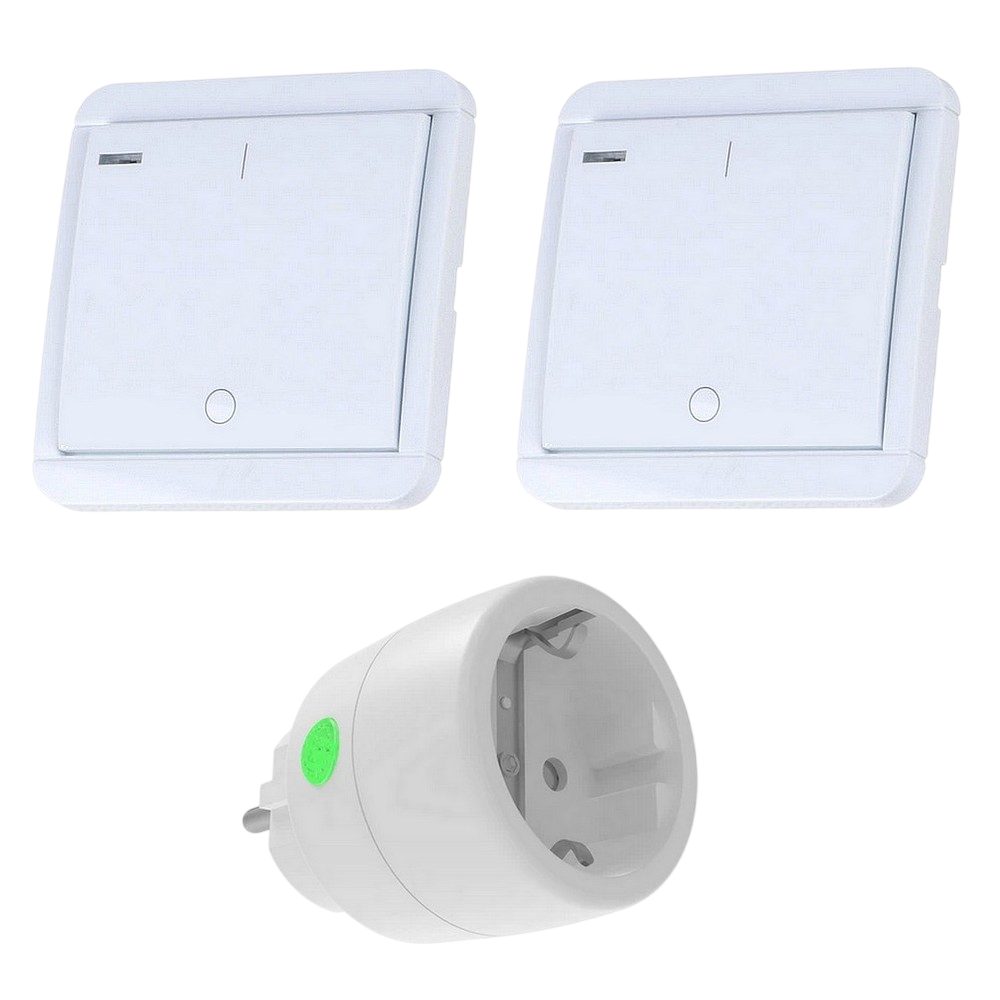 DIW-Funk Licht-Funksteuerung PT-522 DIW-Funk Timer SPARSET Steckdose + 2 Wandsender, für Licht, Wärmepumpe, Lüfter, elektrische Geräte, 2 Schaltkontakte, Spar-Set, 3-tlg., Komplett-Set inkl. Zubehör, Timer-Funktion in den Wandsendern