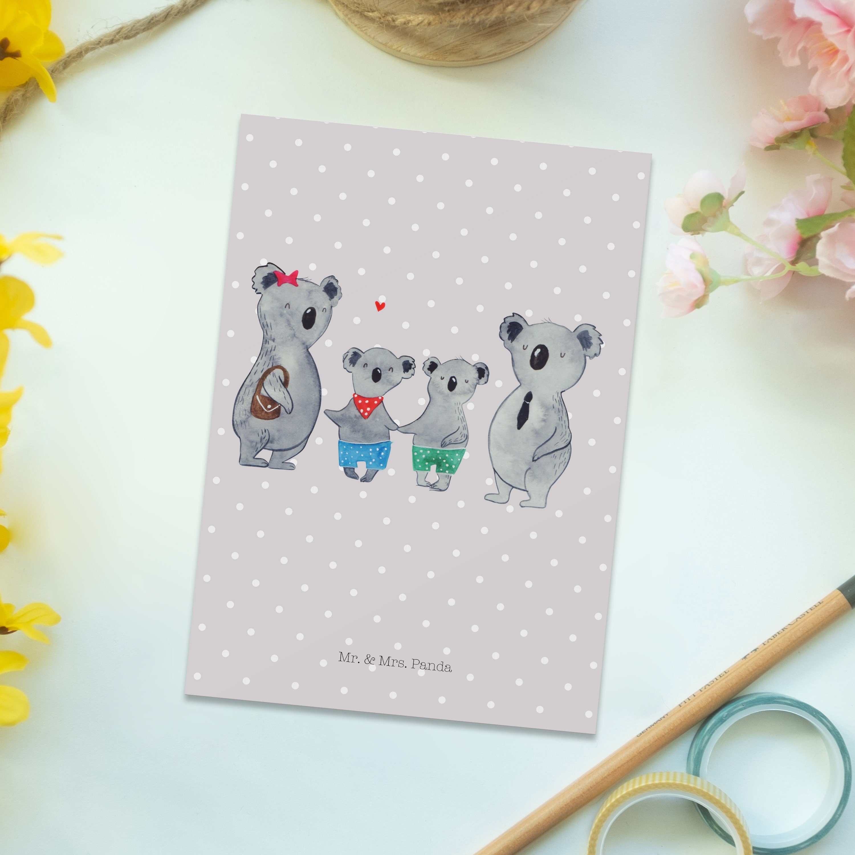 Koala & Mrs. Familie Pastell Postkarte Familie, Geschenk, Grau - beste Mr. zwei Ansichts - Panda