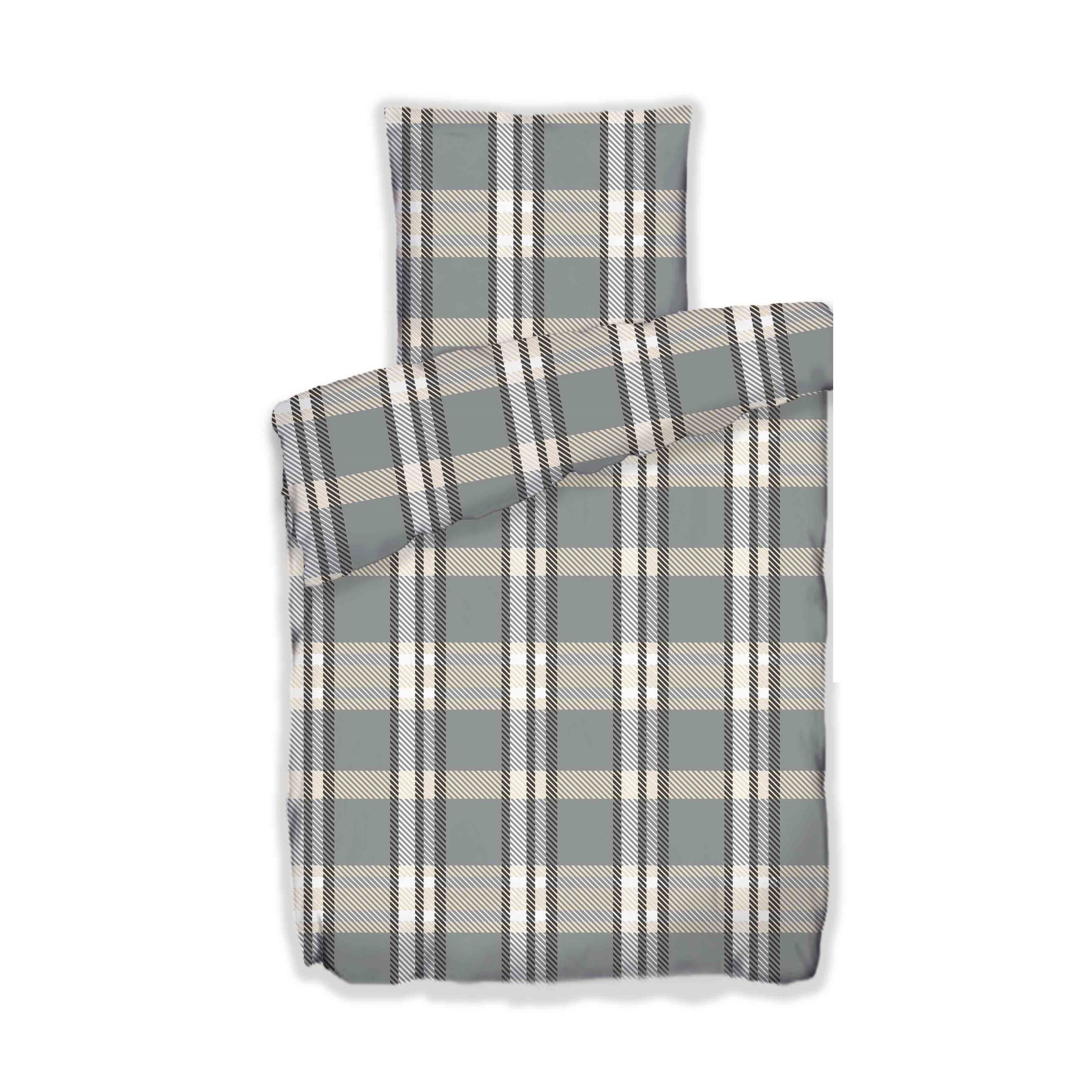 COFI 1453 Bettwäsche Fleece-Bettwäsche anthrazit kariert 100% Polyester mit Reißverschluss – Bild 2 von 5
