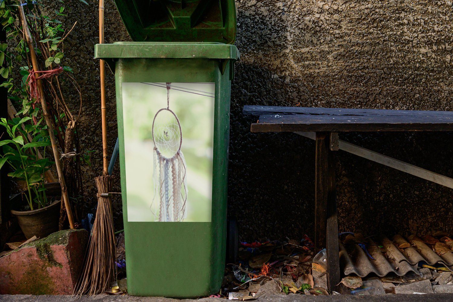 handgefertigter Traumfänger Abfalbehälter Wandsticker Container, (1 Ein Mülleimer-aufkleber, St), MuchoWow Mülltonne, Sticker,