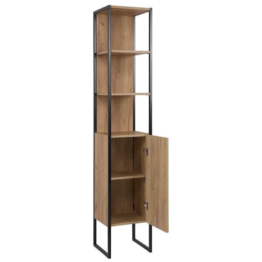 Lomadox Hochschrank Oak/schwarz 35/185/33cm Industrial-Design Gold B/H/T MANHATTAN-56 Craft ca. in