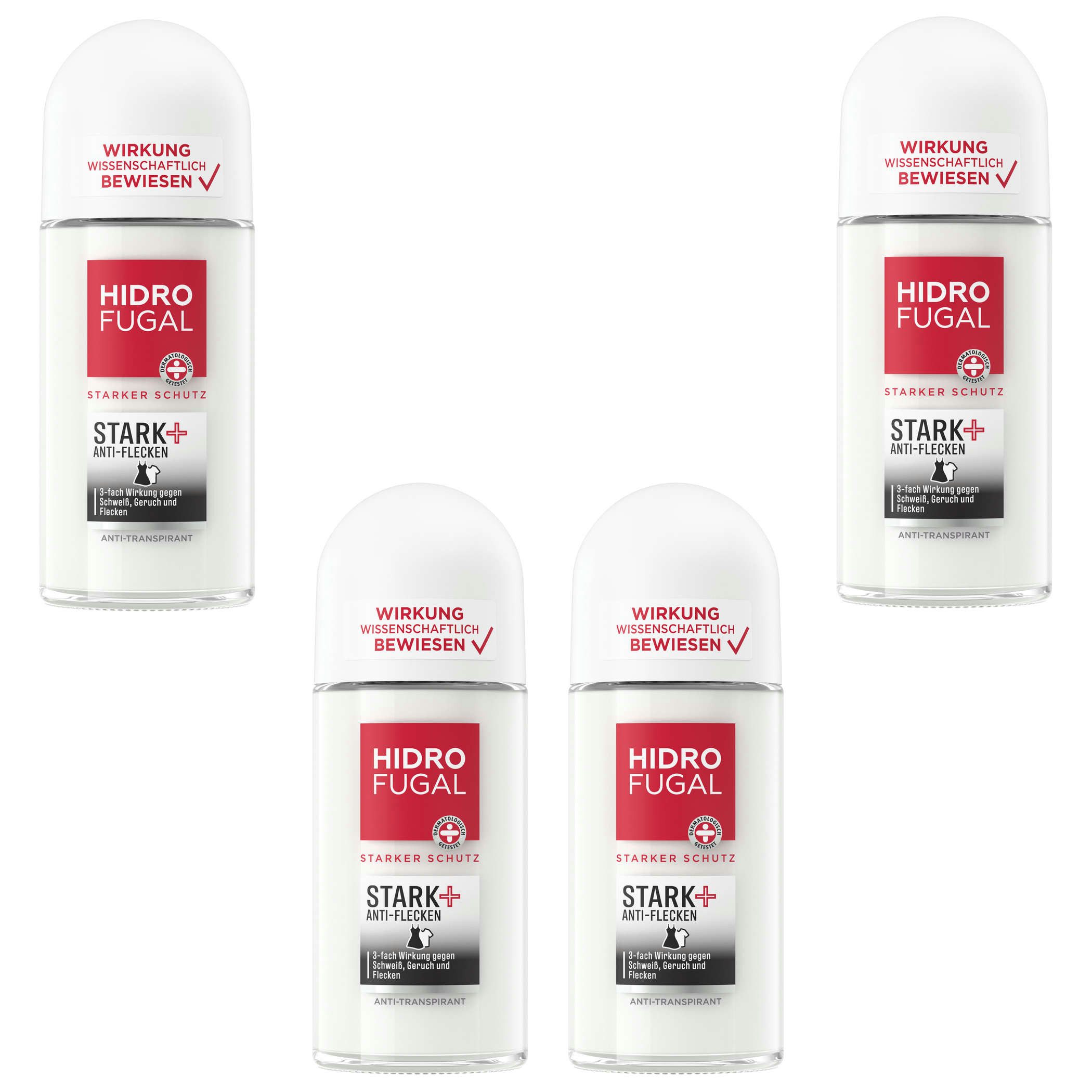 Deo-Roller HIDROFUGAL Stark + Anti-Flecken 4 x 50 ml