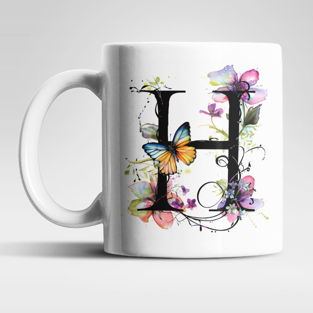 WS-Trend Tasse Name A bis Z Blumen Schmetterlinge Kaffeetasse Teetasse Geschenkidee, Keramik