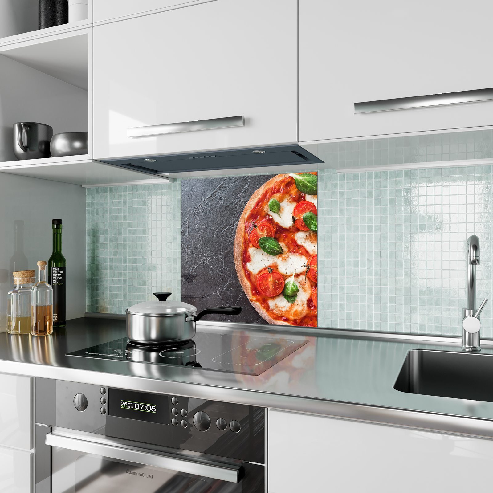 Primedeco Küchenrückwand Küchenrückwand Glas mit Motiv Pizzadreiecke Spritzschutz