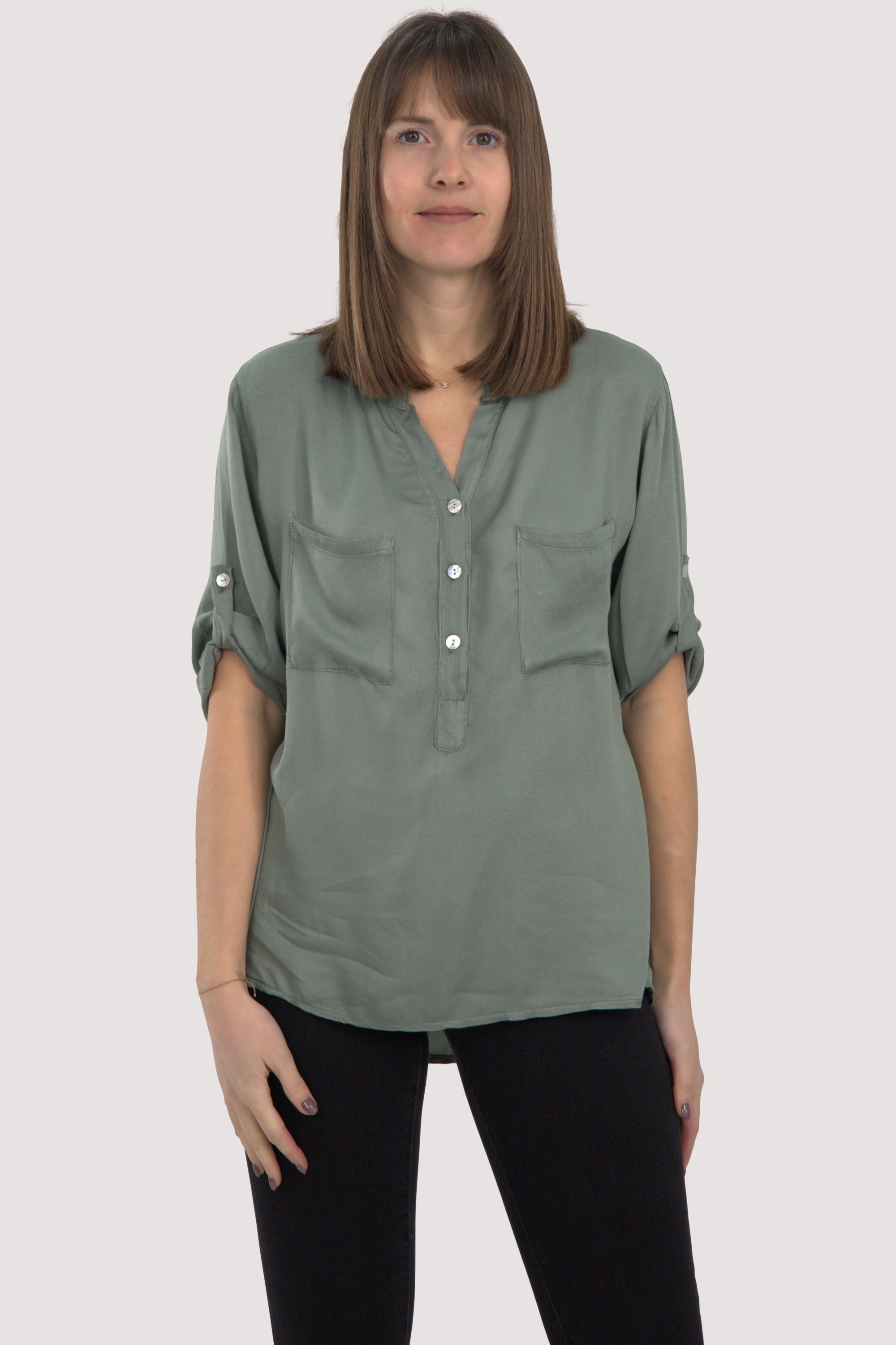 malito more than fashion Schlupfbluse 9015 Bluse mit krempelbaren 3/4 Ärmeln Einheitsgröße