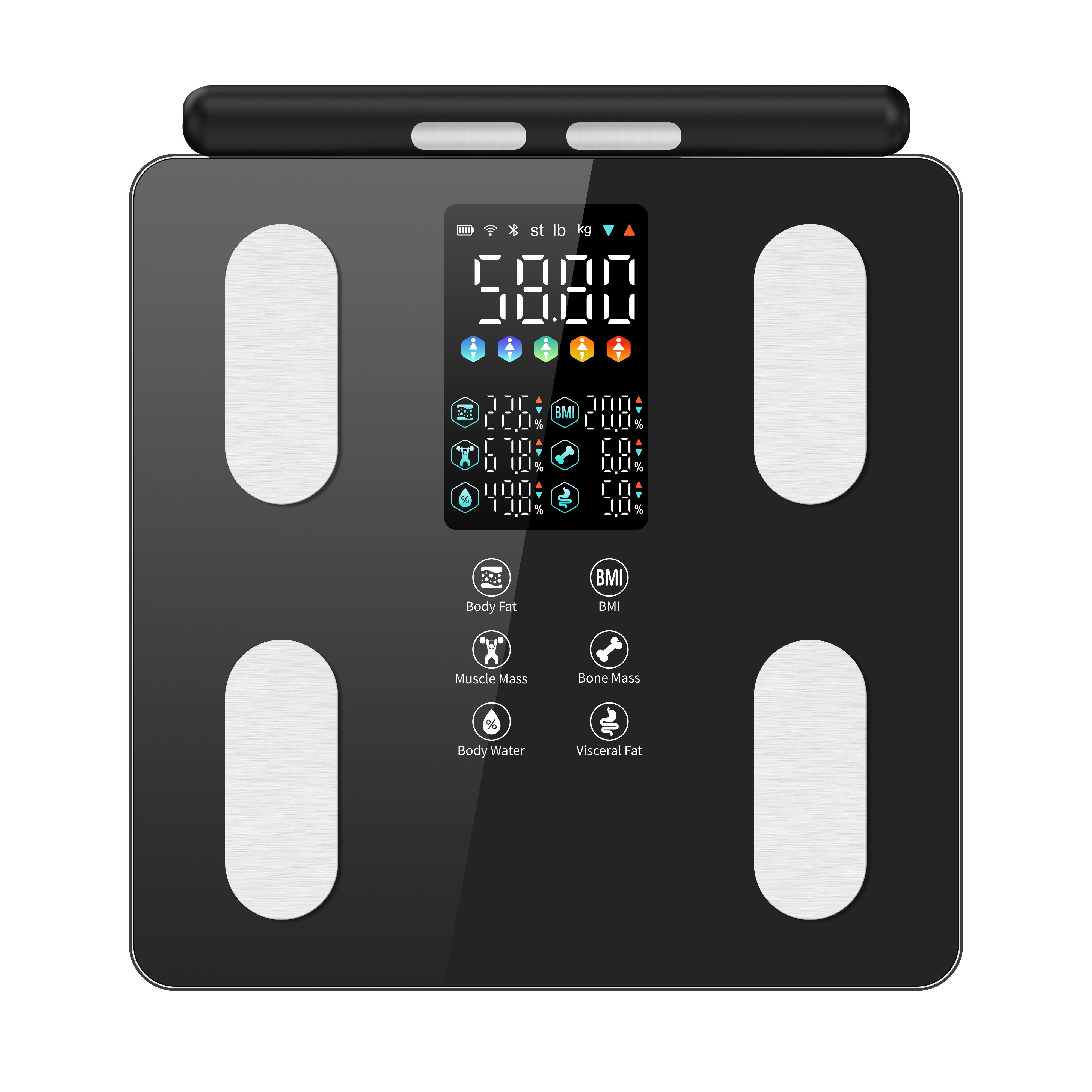 AIBISTAR Körper-Analyse-Waage 8-Elektroden Dualfrequenz Körperfettwaage mit 45 Daten & App, Ganzkörperanalyse,Gewicht, BMI, Körperfettanteil,Bluetooth-Verbindung