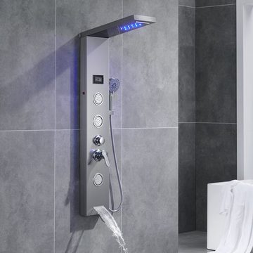 AuraLum pro Duschsystem LED Duschpaneel Regendusche Edelstahl Duschset 5 Wasserausgabemodi, 5 Strahlart(en), mit Handbrause und Wassertemperatur Display