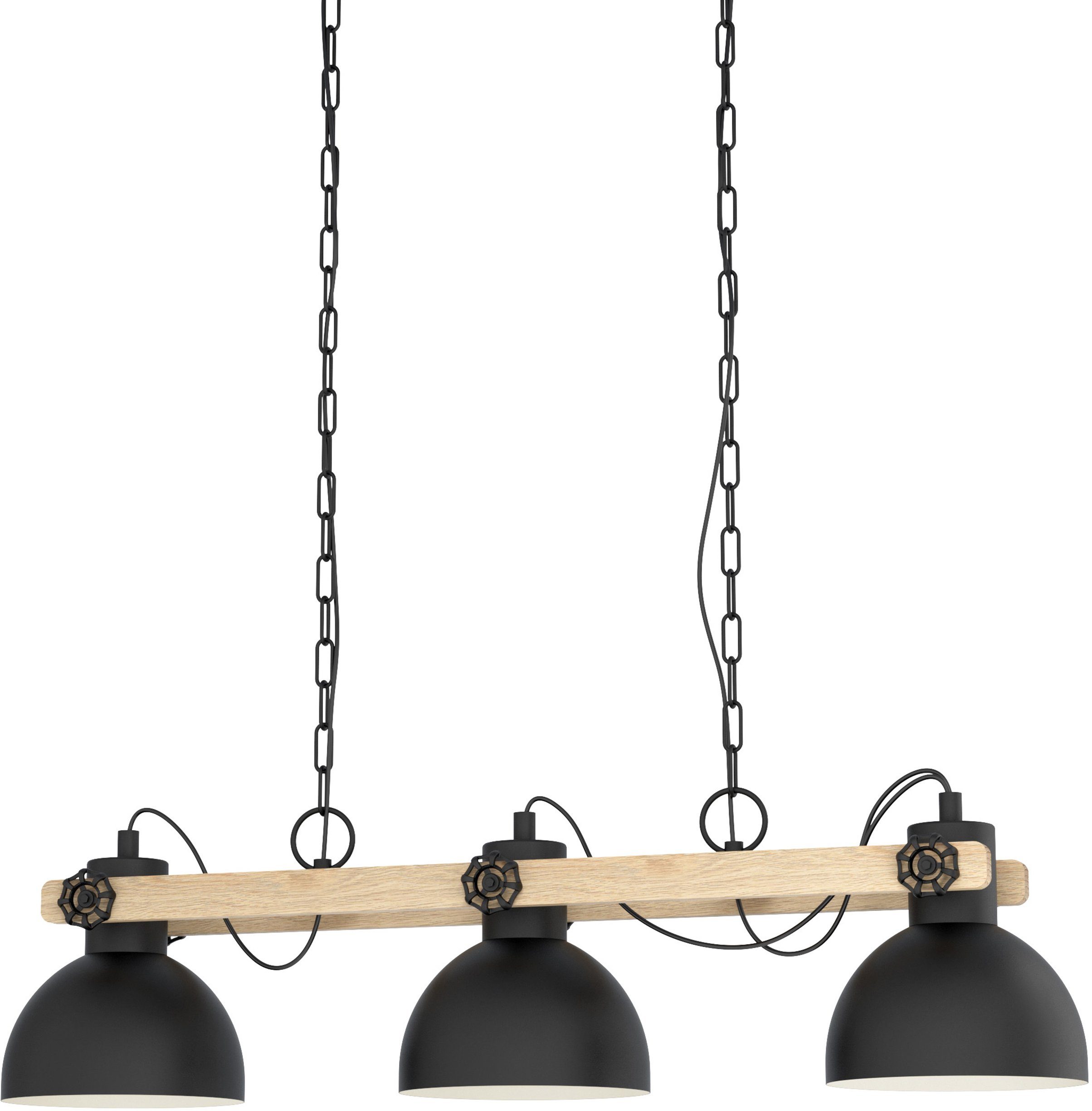 EGLO Hängeleuchte LUBENHAM Hängelampe, Stahl und Holz, E27, IP20, Esszimmerlampe, Lampe, ohne Leuchtmittel, Hängeleuchte, L90 x B20 x H110 cm, schwarz, braun, 3X28W exkl.