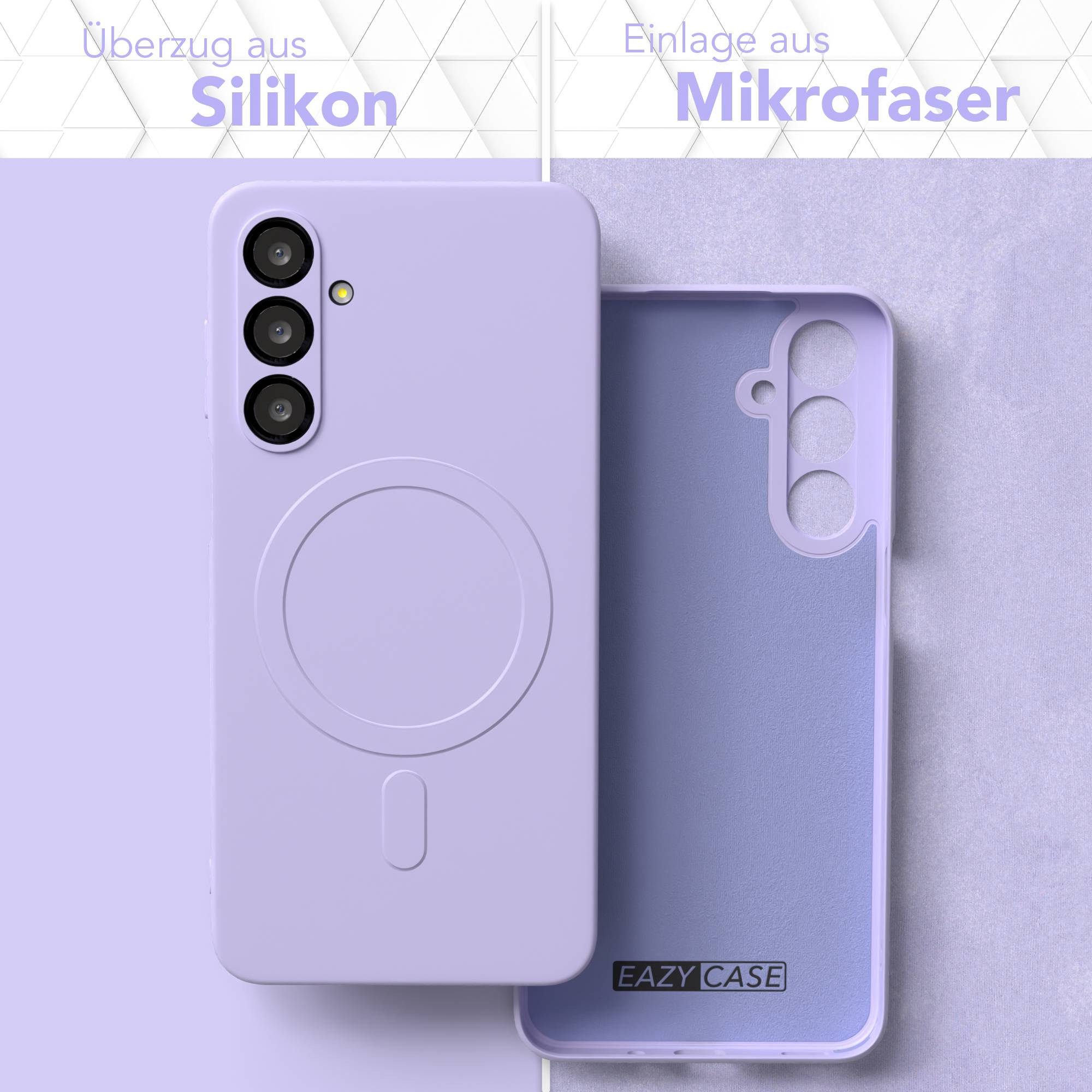 EAZY CASE Handyhülle für Samsung Galaxy A16 Hülle Silikon 6,7 Zoll, MagSafe Soft-Silikonhülle kabelloses Laden matte Oberfläche Blau Lila