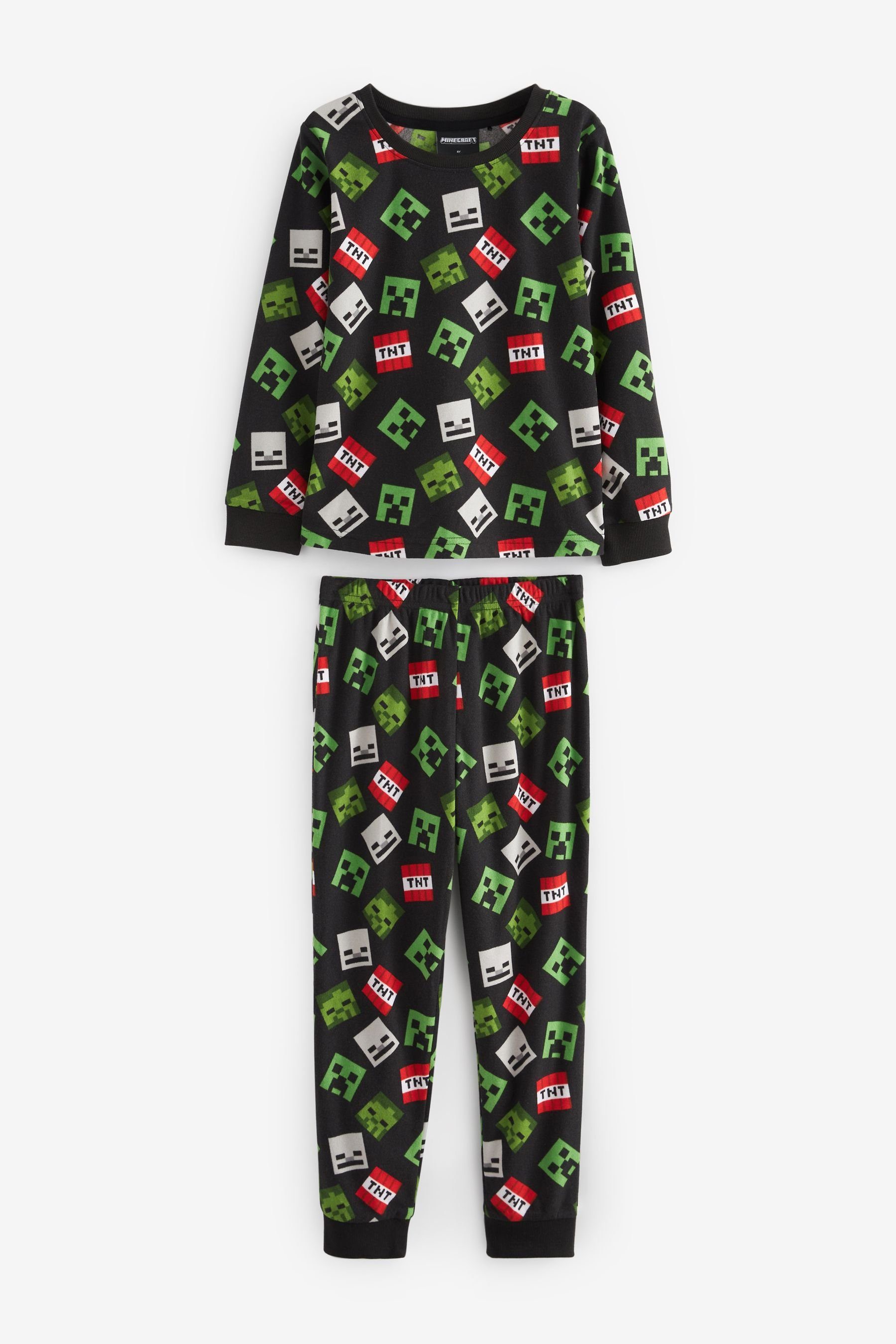 Next Pyjama Pyjamas aus weichem Fleece mit Elasthan (2 tlg) Minecraft Black/Green