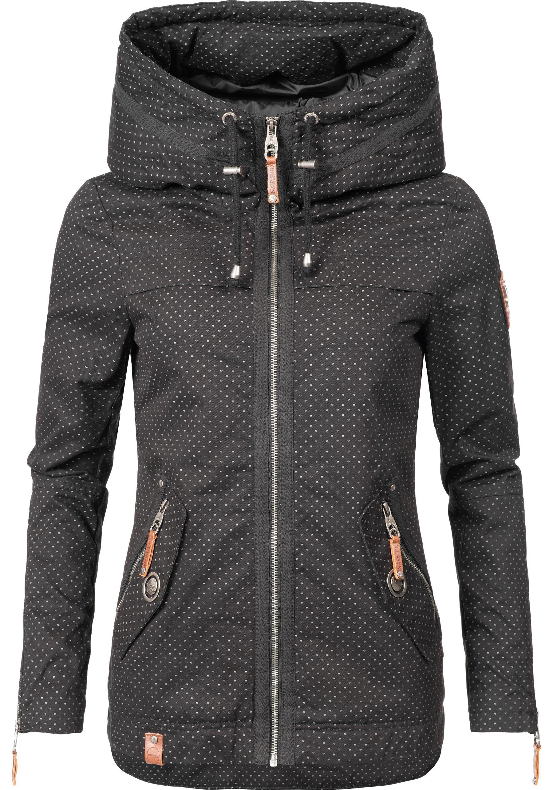 Navahoo Outdoorjacke Wekoo moderner Damen Übergangsparka aus Baumwolle mit  Kapuze, Formschön taillierte Kapuzenjacke, top Länge der Jacke ü. Po