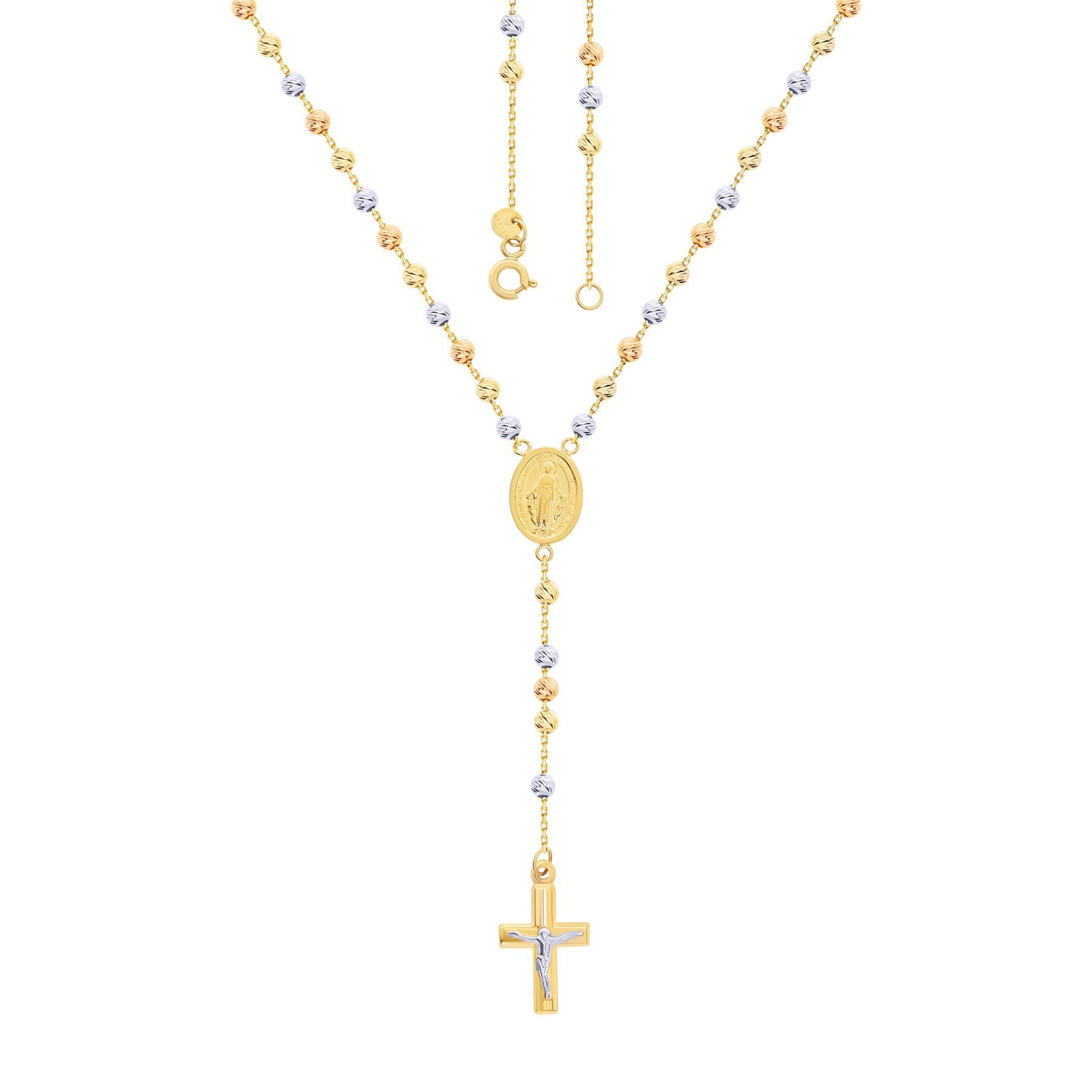 Stella-Jewellery Kette mit Anhänger 585er Gold Rosenkranz Tricolor Kette  (inkl. Etui), Anhänger mit mit Kreuz Anhänger und Heilige Maria