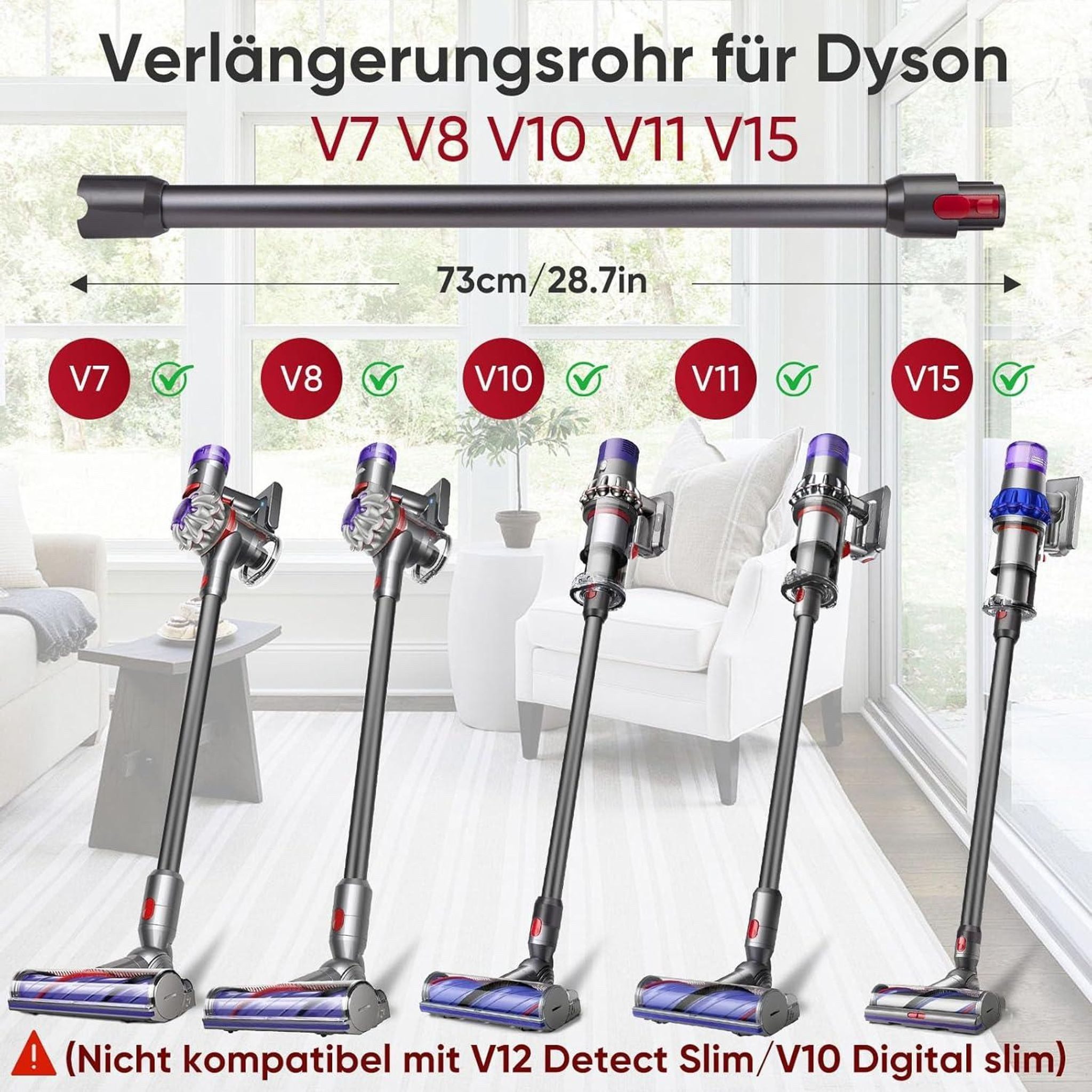 FELIXLEO Gardinenbefestigungen Ersatzteile Verlängerungsrohr für Dyson V11 V15 V10 V8 V7 Ersatzrohr Grau, (1-St) – Bild 2 von 5