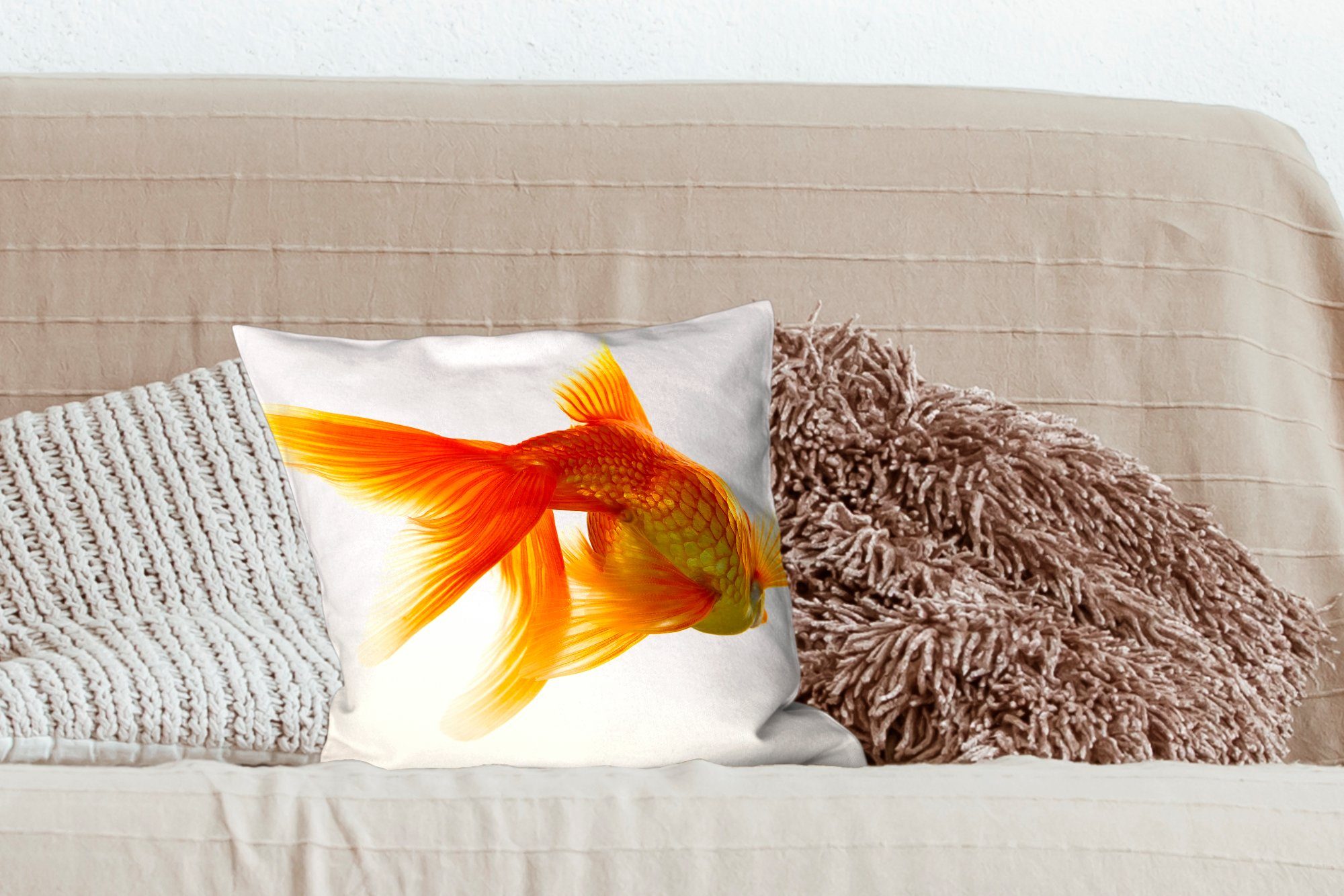 Wohzimmer, Sofakissen mit Goldfisch Meerestiere Weiß, Dekokissen für - Deko, Zierkissen Schlafzimmer, Füllung - MuchoWow