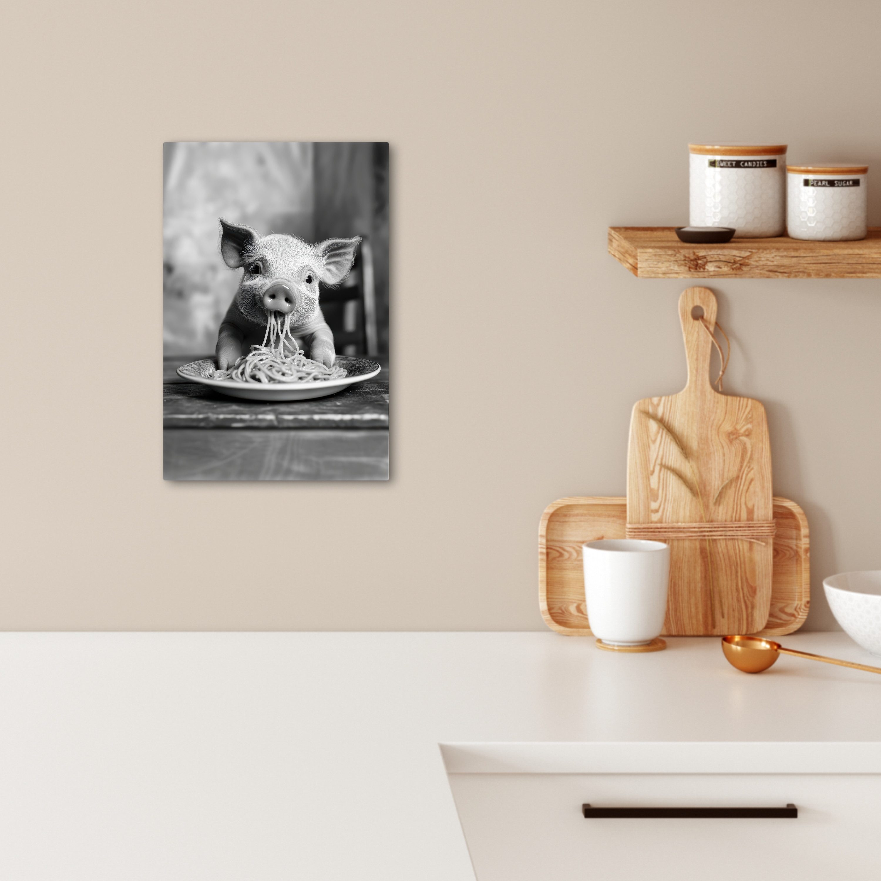 OneMillionCanvasses® Leinwandbild Schwein - Niedlich - Spaghetti - Schwarz günstig online kaufen