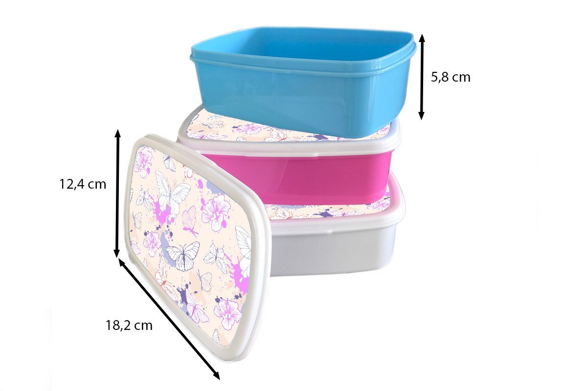 Schmetterling Brotdose, Kinder Lunchbox und Erwachsene, Brotbox für Muster - Kunststoff, (2-tlg), - für Mädchen Jungs und weiß Blumen, MuchoWow