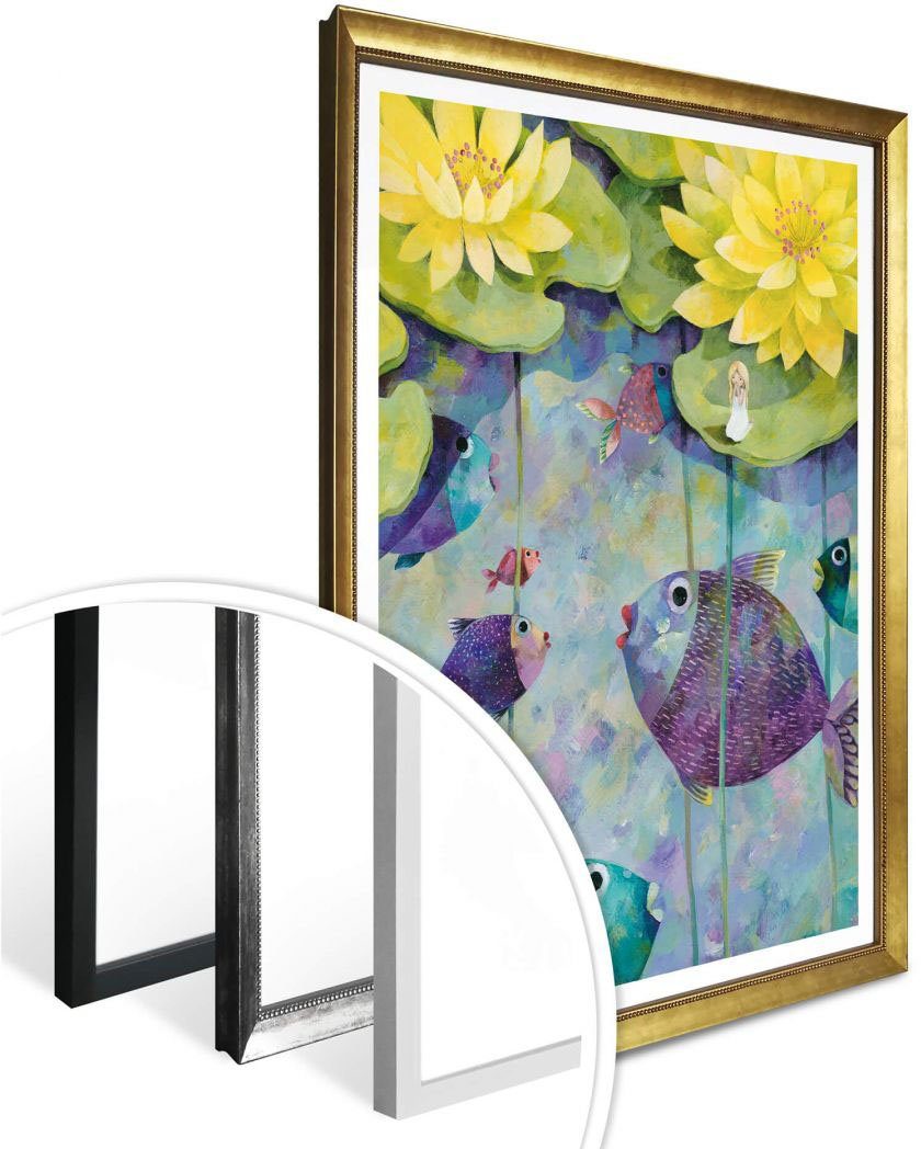 Wall-Art Poster Poster, Pflanzen Wandposter St), (1 Seerosen, Gelbe Wandbild, Wandbilder Bild, Märchen