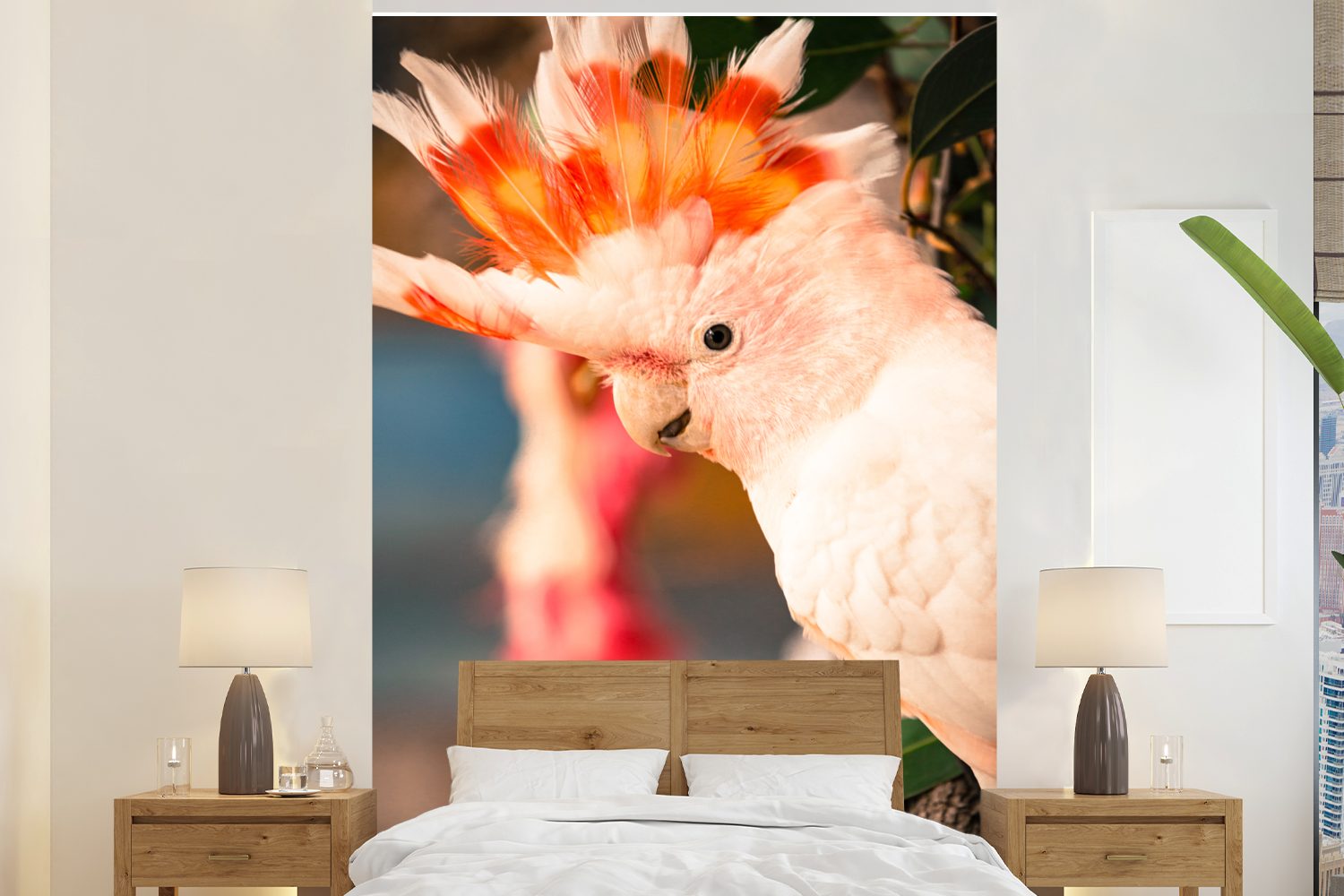 MuchoWow Fototapete Ein Kakadu farbigen Kamm, Montagefertig einem weißer Tapete St), für Wohnzimmer, (3 Matt, mit bedruckt, Wandtapete Vinyl