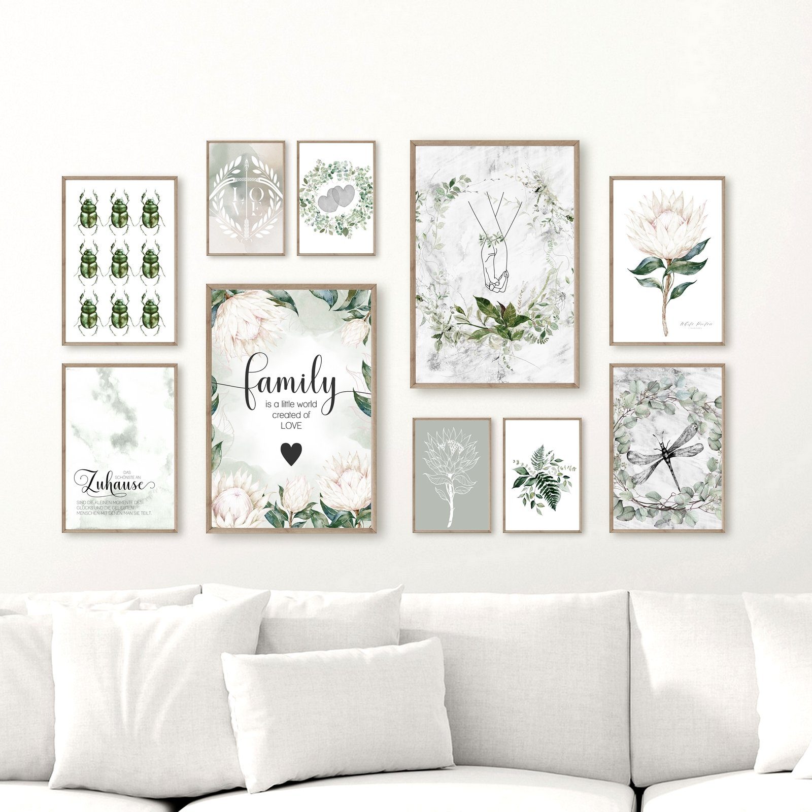 homestyle-accessoires Плакат Изображения Изображенияwand Set Wandbilder FAMILY - PROTEA GREENS, (10 St), - Ohne Изображенияrahmen - Sorgfältige & sichere Verpackung
