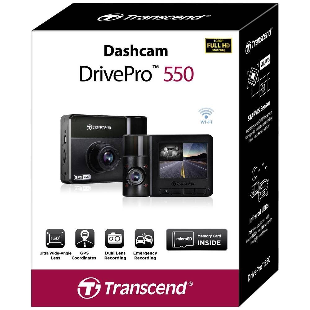 Transcend Dashcam 64 GB Dashcam (WLAN, Akku, Innenraumkamera), Zwei  Objektive, doppelte Sicherheit