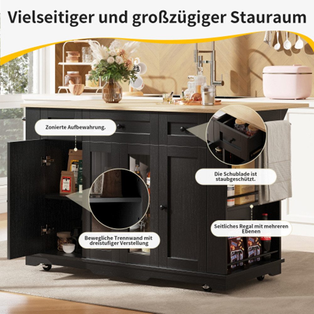XDeer Kücheninsel Kücheninsel, abnehmbare Trennwände, Küchenschrank, Esszimmerwagen mit Arbeitsplatte, Buffetschrank