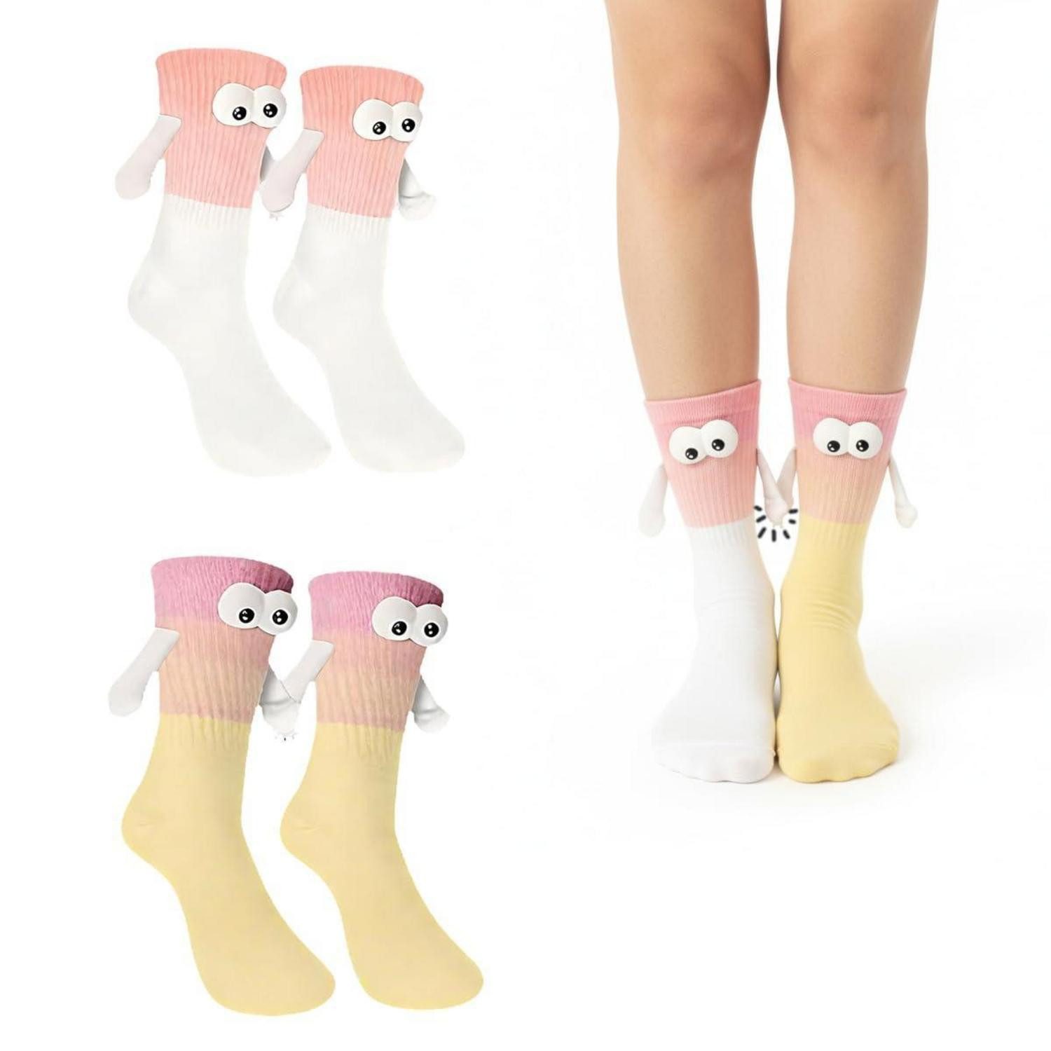 LuxusKollektion Kuschelsocken Socken Hand-in-Hand Magnet Baumwolle Weiss+Gelb 42