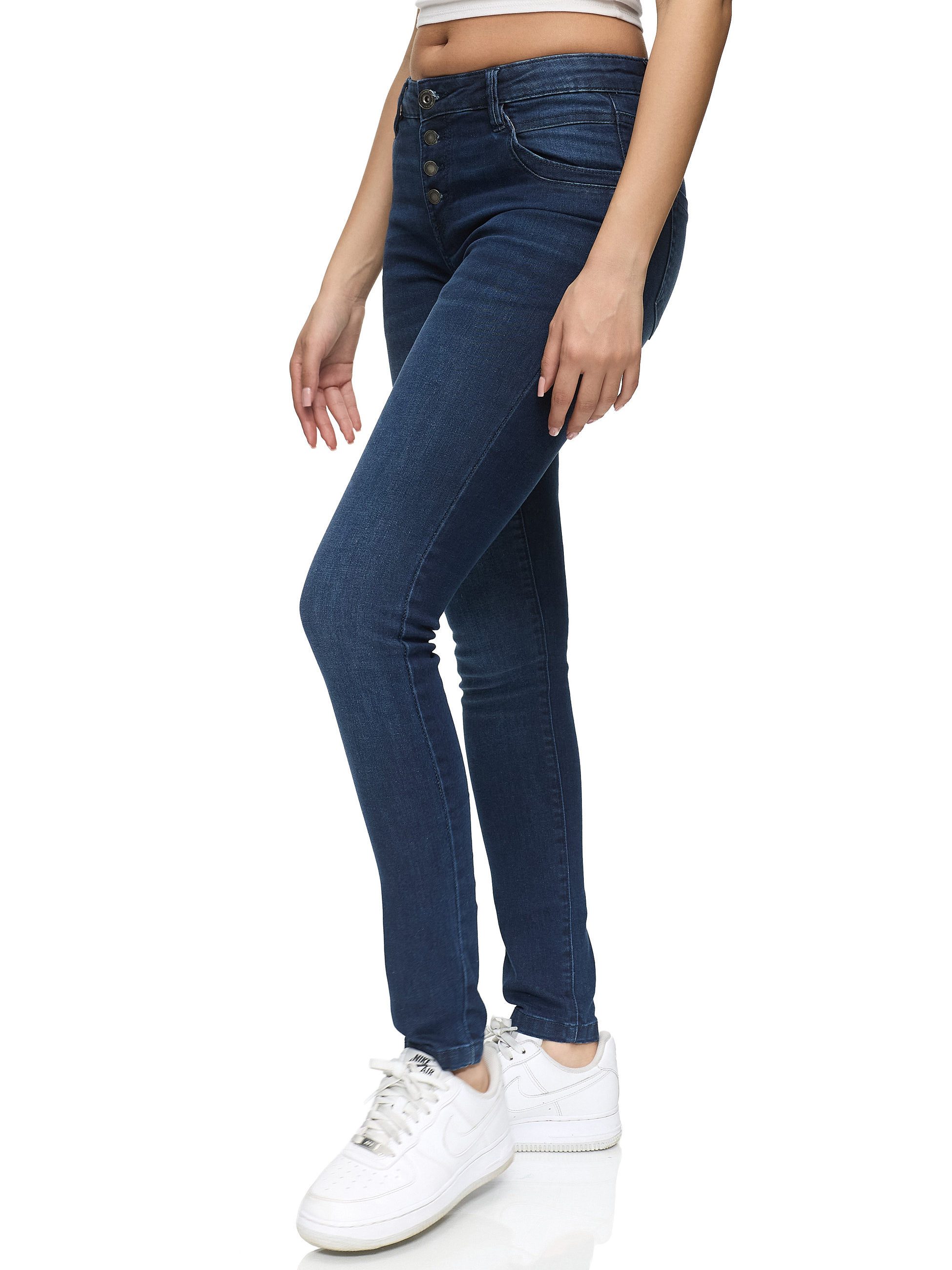 REPUBLIX Stretch-Jeans ISLA Damen Knopf Mid Waist Stretch Denim Jeans