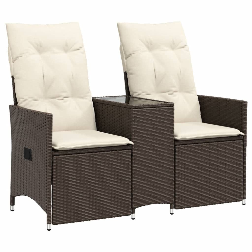 vidaXL Loungesofa Gartensofa 2-Sitzer Verstellbar mit Tisch Braun Poly Ratt günstig online kaufen