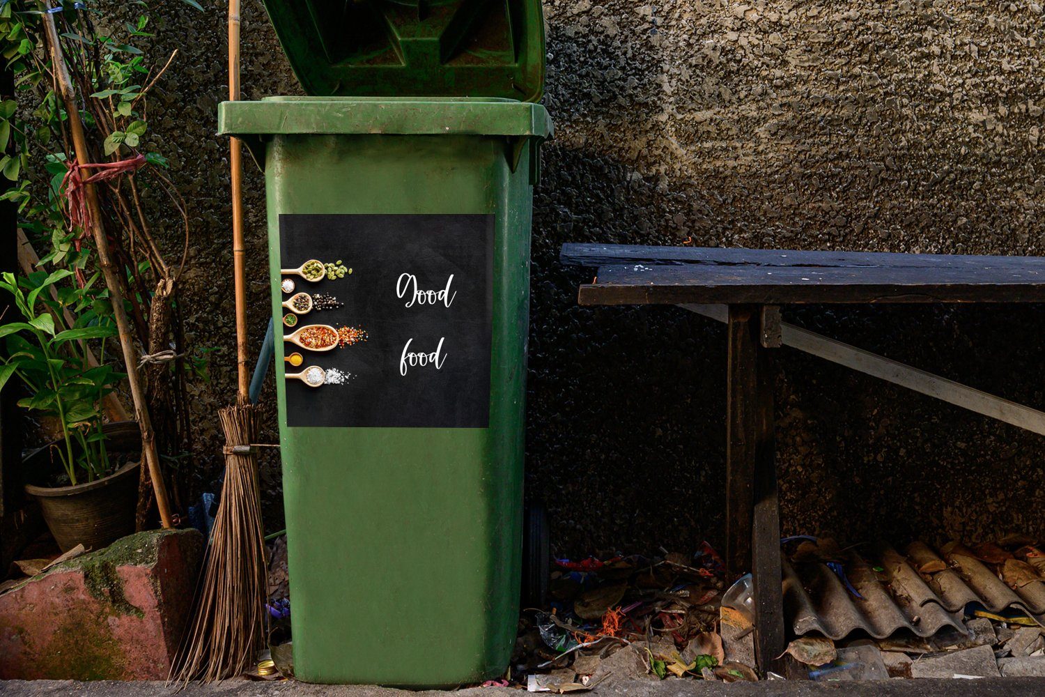 St), Zitate Sticker, Essen - - Mülltonne, (1 MuchoWow Wandsticker Essen - Reden Mülleimer-aufkleber, Gutes Abfalbehälter Container,