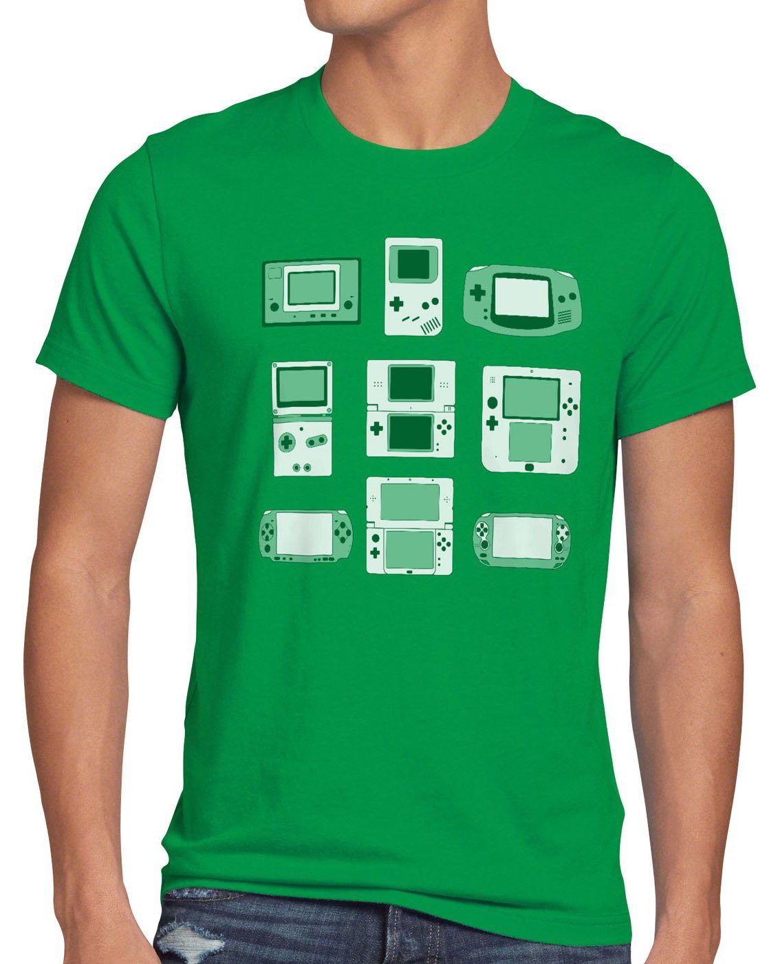 controller grün Print-Shirt spielekonsole videospiel Konsole T-Shirt Handheld Herren style3
