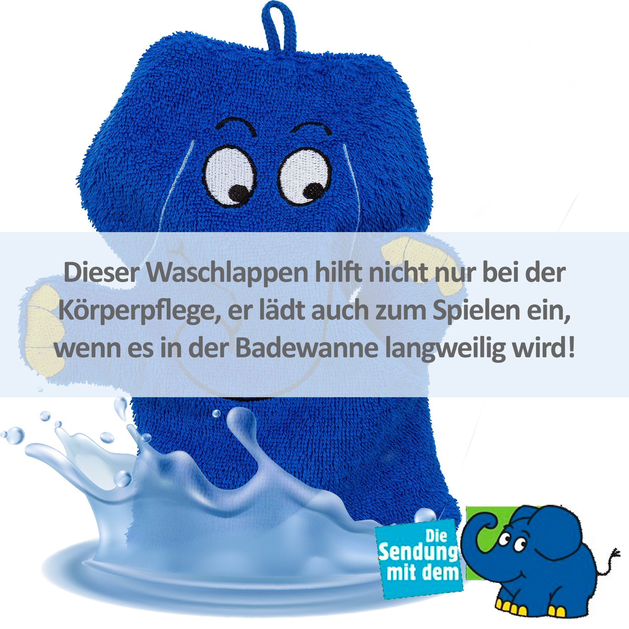 Applikation Waschhandschuh Waschlappen Smithy blauer (1-tlg), Elefant