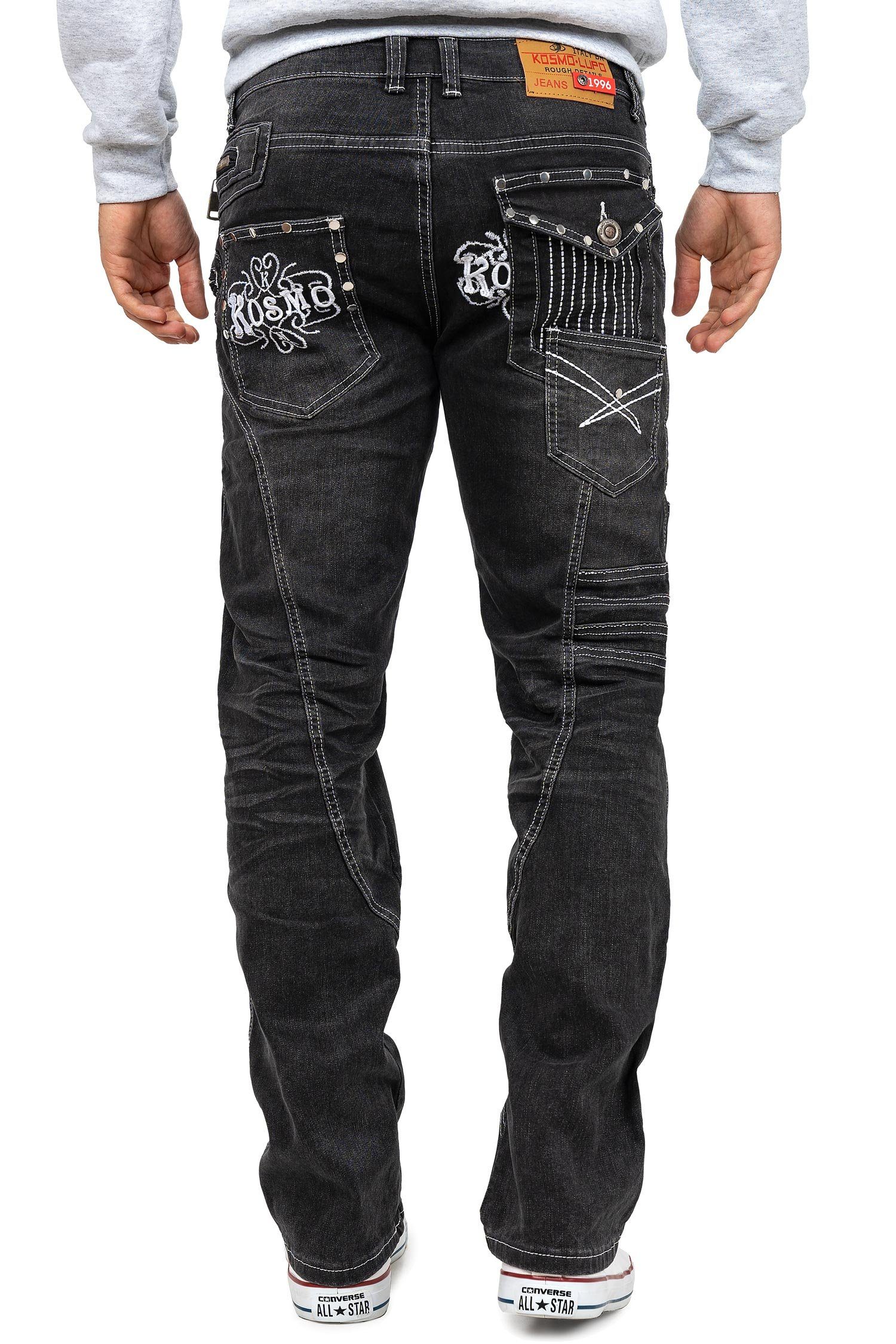 Kosmo Lupo 5-Pocket-Jeans Herren Regular Fit Jeans Stonewashed KM051-2 Grey günstig online kaufen