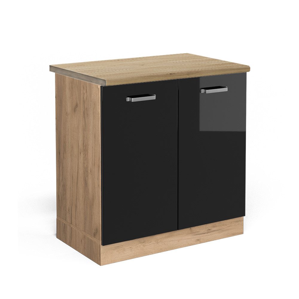 Vicco Spülenunterschrank R-Line, Schwarz Hochglanz/Goldkraft Eiche, günstig online kaufen