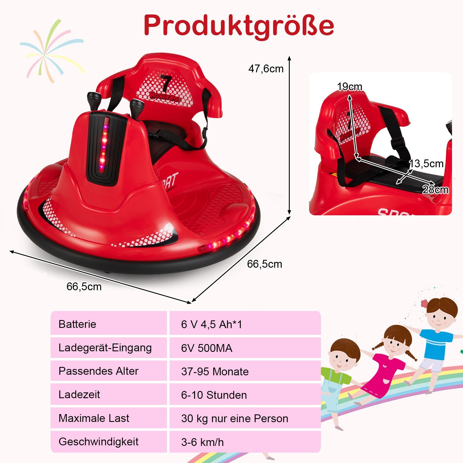 COSTWAY Elektro-Kinderauto 6V Kinder Autoscooter, mit Musik