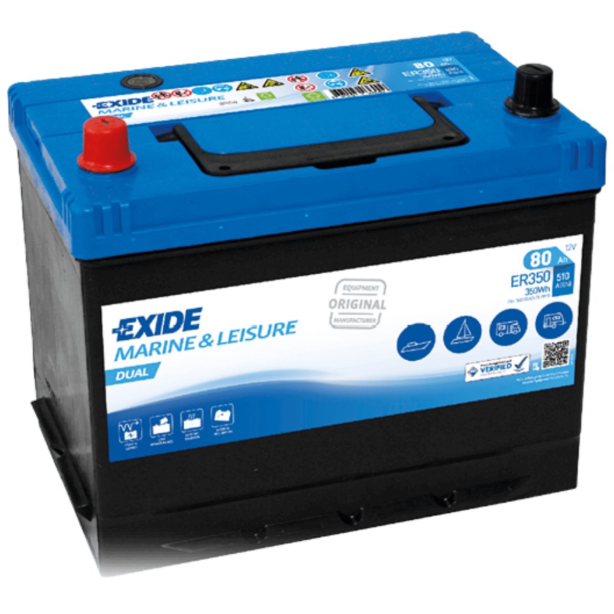 Exide Exide ER350 DUAL 12V 80Ah Versorgungsbatterie für Wohnmobil und Boot Batterie, (12 V)