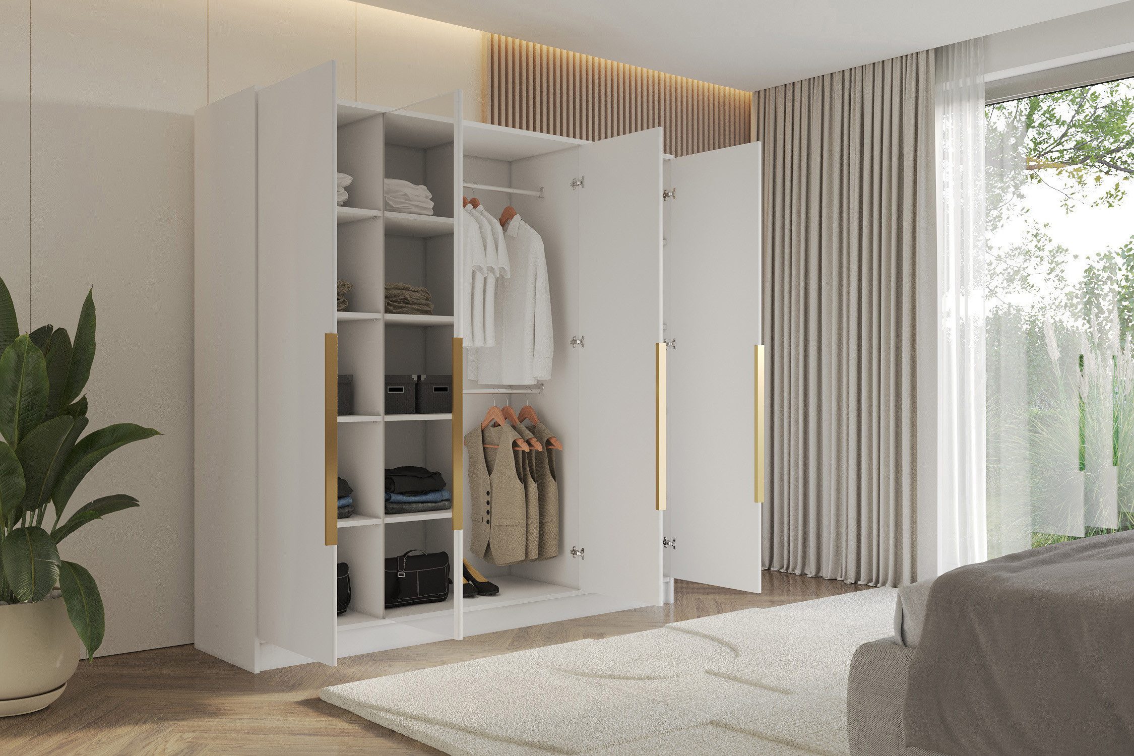 ALTDECOR Drehtürenschrank LESE (Kleiderschrank Garderobenschrank mit viel Stauraum, Moderner Schrank) Vielseitiger Drehtürenschrank mit Spiegeltüren Spiegel Flü – Bild 4 von 5