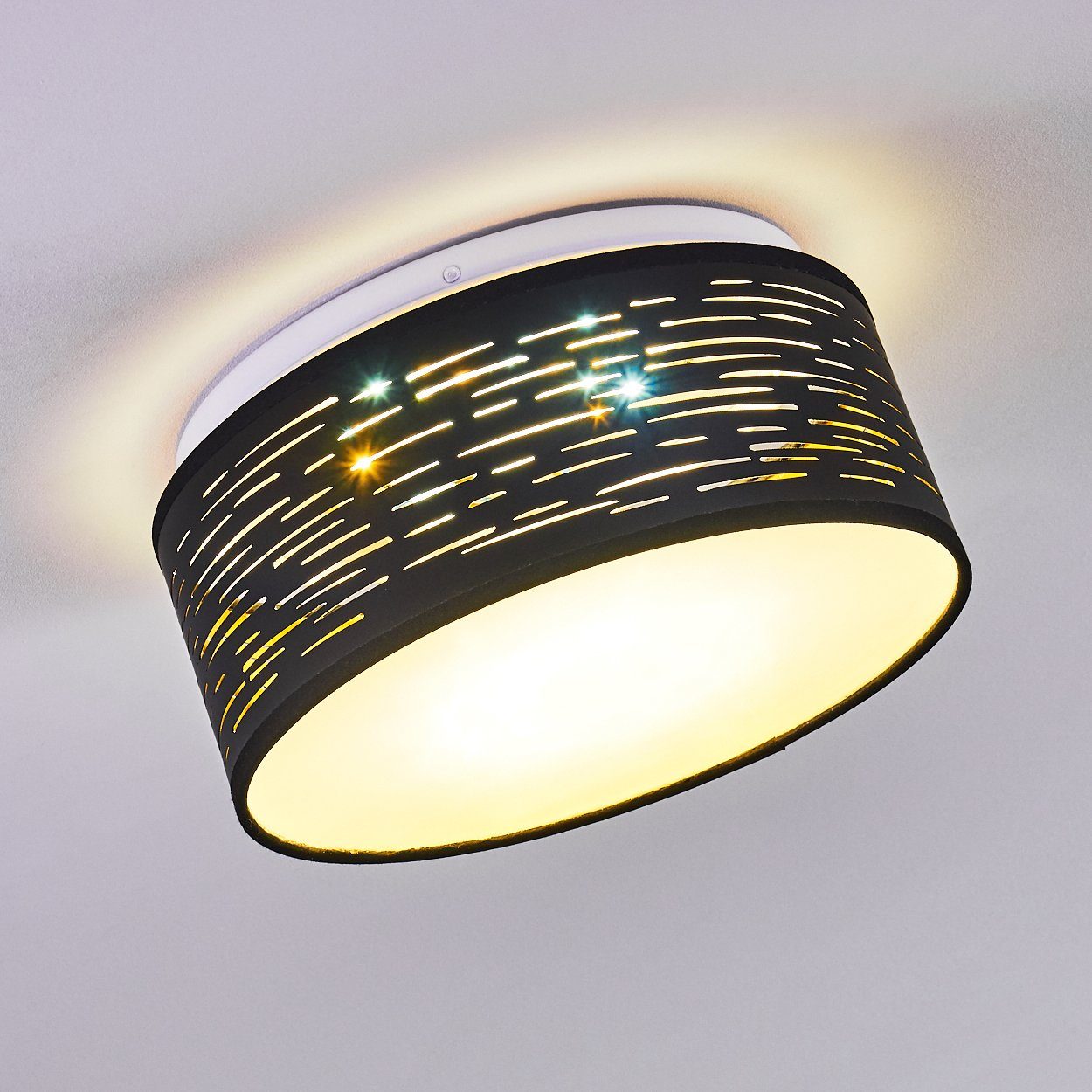 Ø26cm, aus 400 einstellbar Lumen, in Deckenleuchte runde Deckenlampe Lichtschalter über hofstein Kelvin, Watt, den 12 - Metall/Kunststoff 5500 CCT »Vigone« Schwarz/Gold/Weiß, 3000