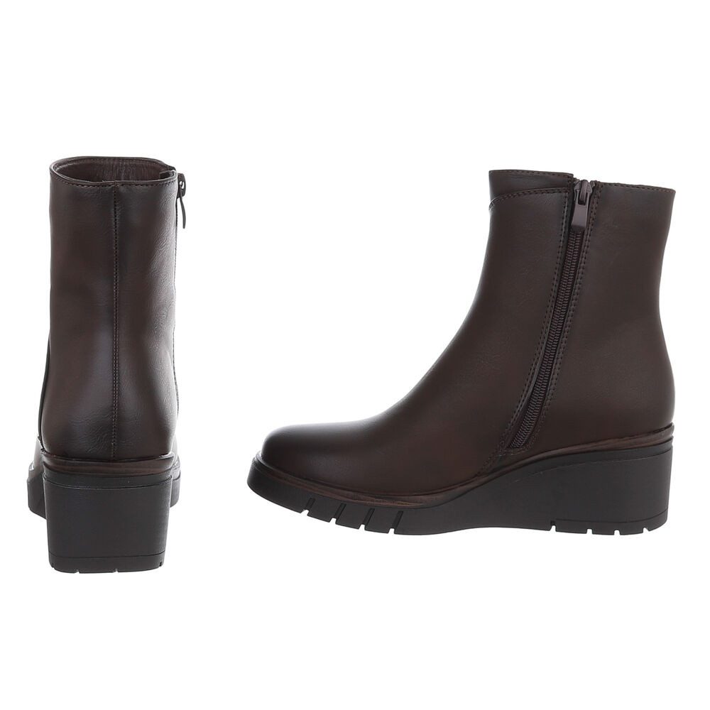 Ital-Design Modische Damen-Stiefeletten mit Komfort für Alltag und Freizeit Keilstiefelette (90649039) Keilabsatz/Wedge Stiefeletten in Dunkelbraun