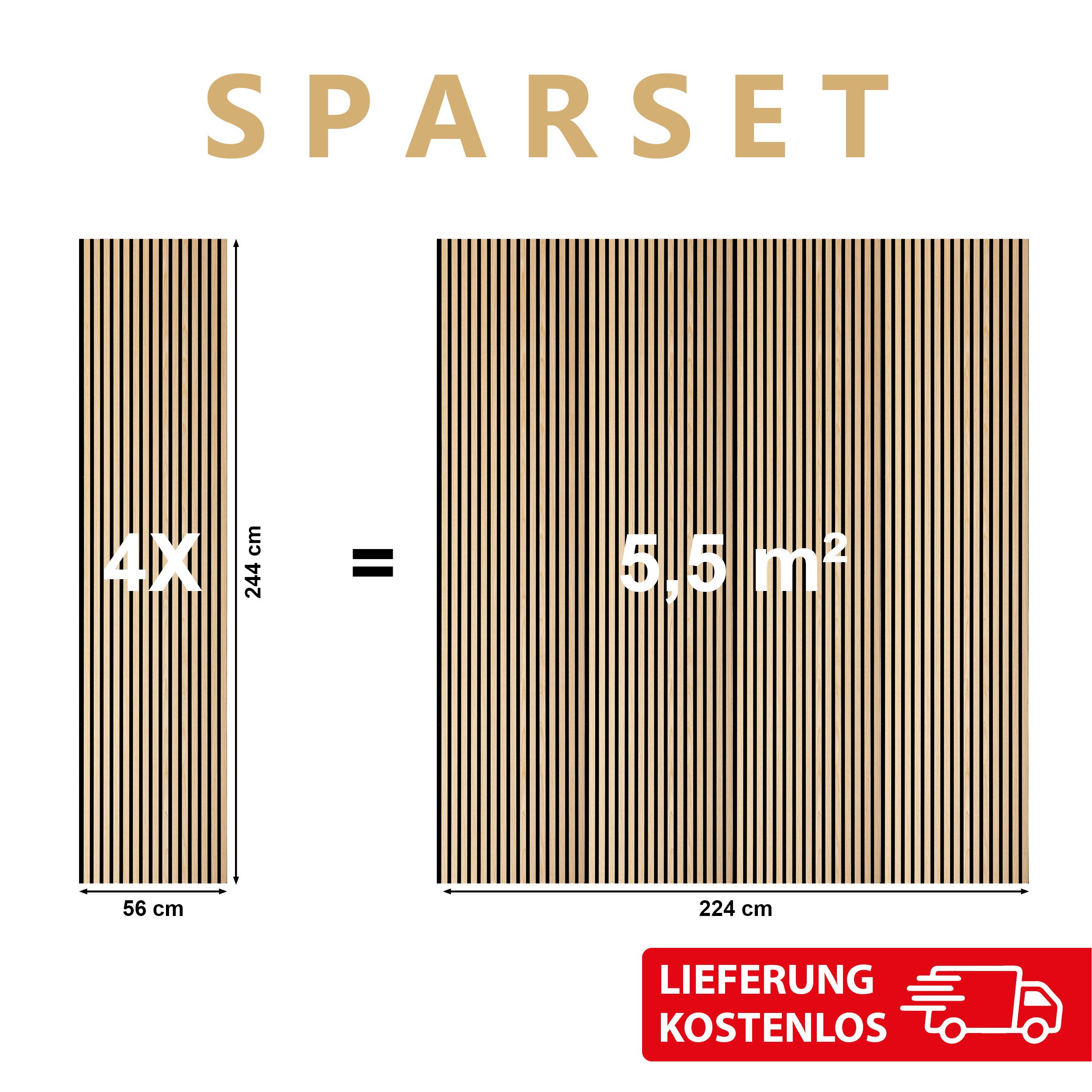 SONIDO Wandpaneel Sparset XXL Premium Akustikpaneele mit Eiche Echtholzoberfläche, BxL: 56,00x244,00 cm, 1,36 qm, (Sparset mit 2, 3 oder 4 Paneelen, 4-tlg., Ver – Bild 4 von 5