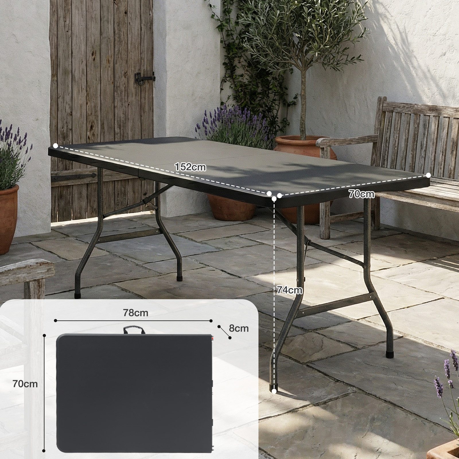 Sekey Bierzeltgarnitur Campingtisch Klappbar Partytisch Buffettisch Gartentisch Tragbar, Robust, Stabile, für 4 Personen, mit Tragegriff, 150 cm