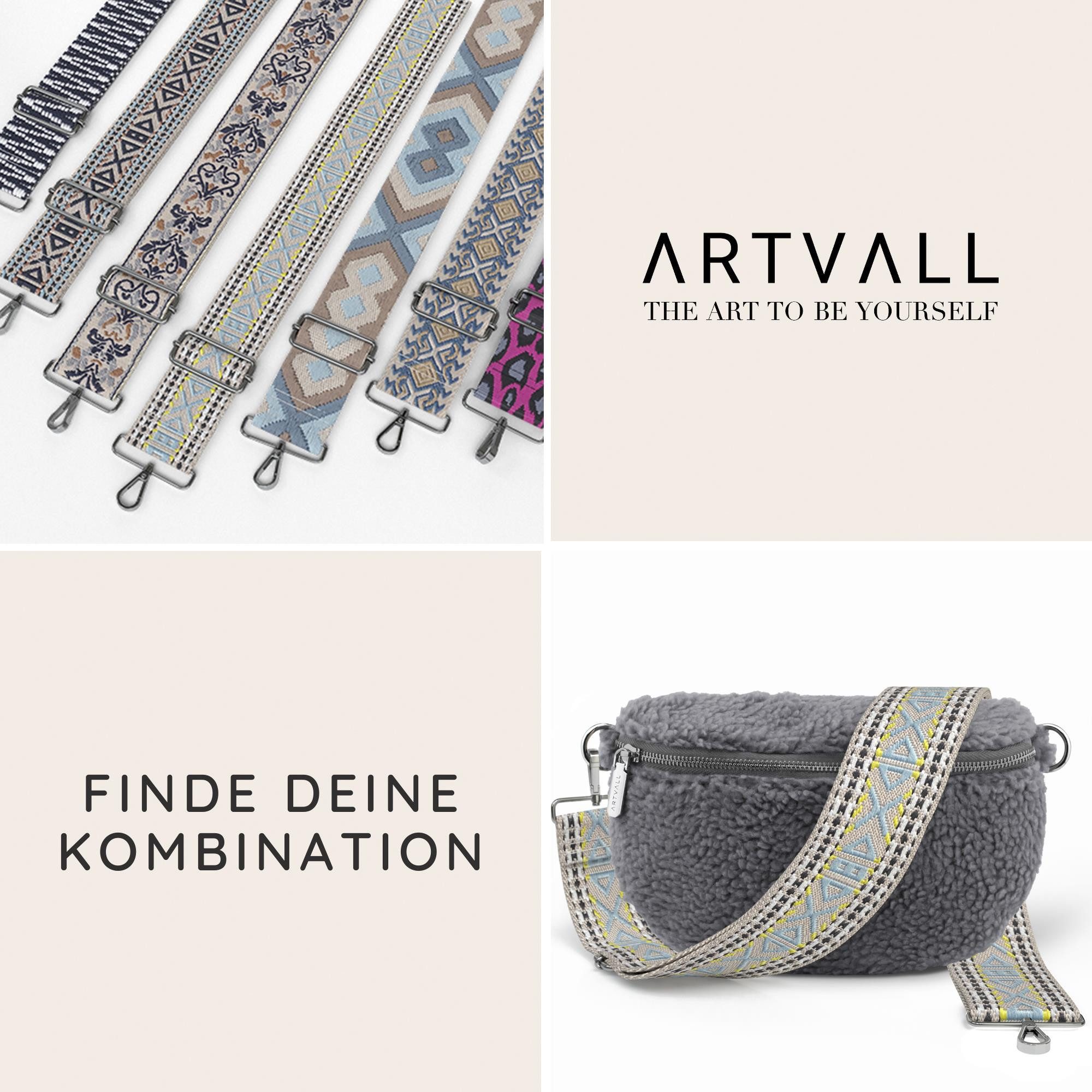 ARTVALL Umhängetasche Teddy Handtasche Damen Bag Brusttasche Stahlblau (Tasche inkl. Taschenband), Bauchtasche Teddy Plüschtasche Teddyfell mit Schultergurt Design Klein
