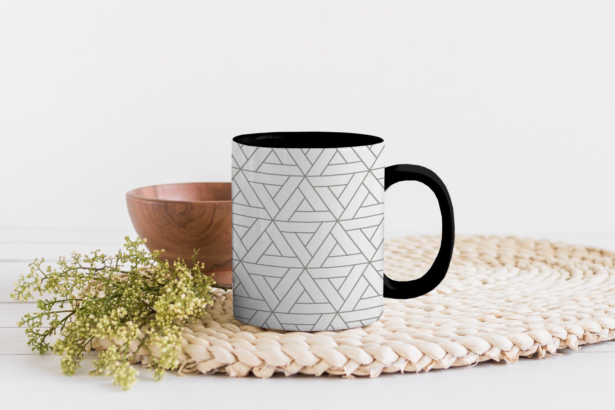 Tasse - Design - Farbwechsel, - Zaubertasse, Teetasse, MuchoWow - Keramik, Linie Schwarz Kaffeetassen, Weiß, Muster Geschenk