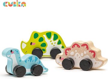 Cubika Lernspielzeug Fahrende Dinos Set 3-teilig Holzspielzeug Autos versch. Farben, Dinosaurier Motorik, motorische Koordination