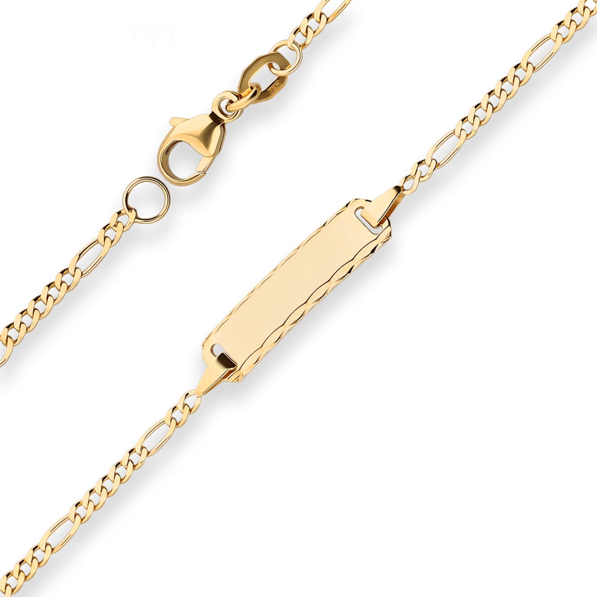 Schmuck Krone Goldarmband Id-Armband Figarokette diamantiert Schildband 750 Gelbgold 14cm, Gold 750
