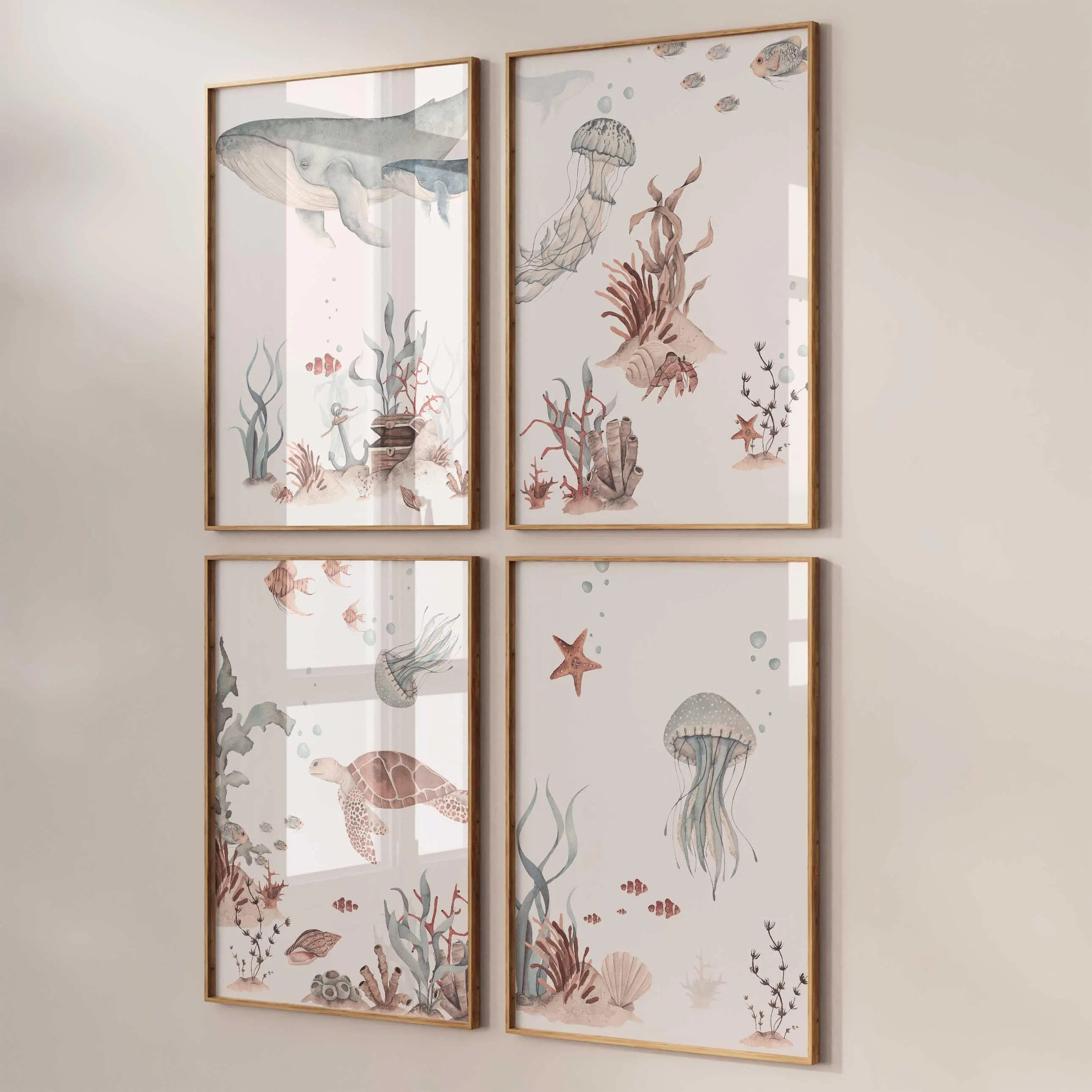 WANDKIND Poster Wandbild 4er Set P800 / Unterwasser Abenteuer, Kinderzimmer Poster