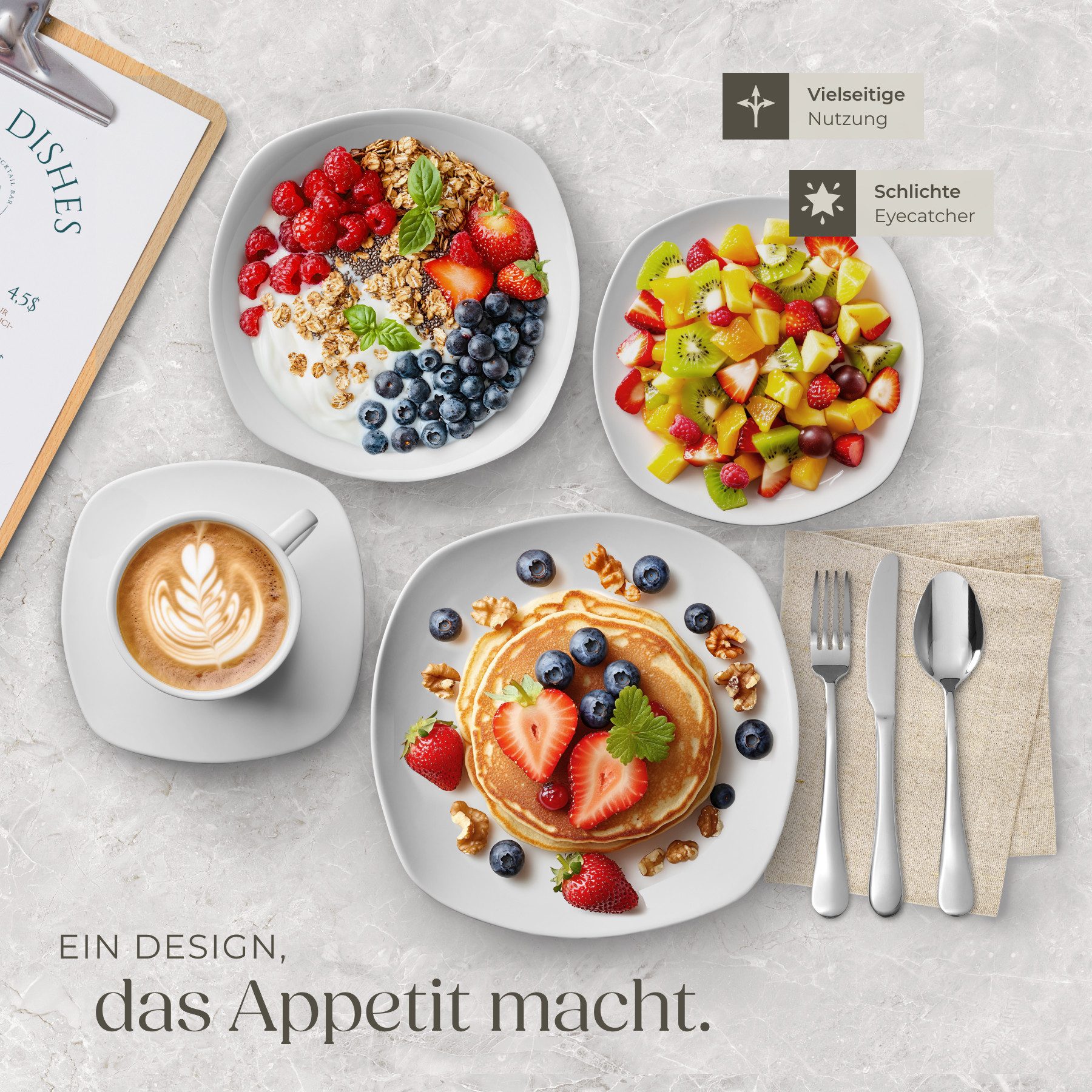 tectake Geschirr-Set Tafelservice 100-teilig für 12 Personen, ineinander stapelbar (100-tlg), 12 Personen, Porzellan, aus Porzellan, mit Glasur, spülmaschinen-  – Bild 5 von 5