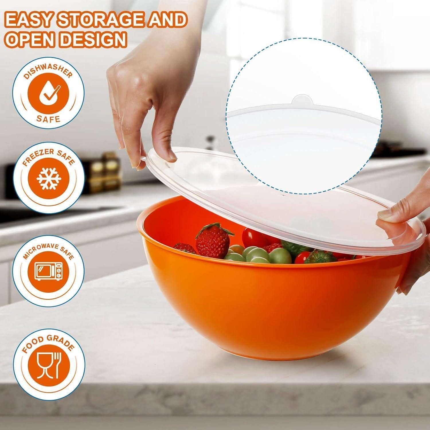 LuxusKollektion Salatbesteck Salatschüssel Set 12teilig Kunststoff stapelbar Deckel Rosa