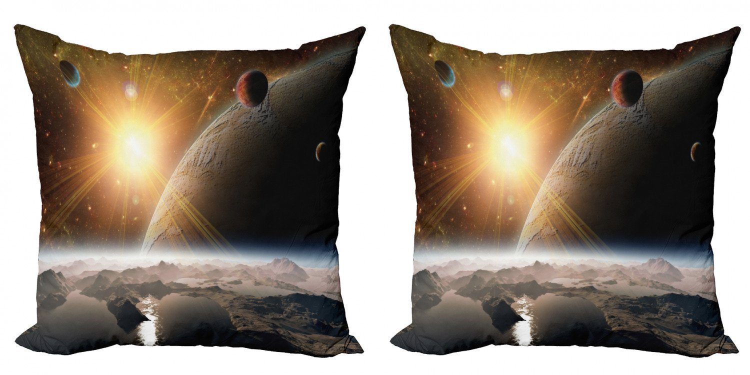 Kissenbezüge Modern Accent (2 Stück), Doppelseitiger Abakuhaus Mond-Universum-Erde Digitaldruck, Galaxis