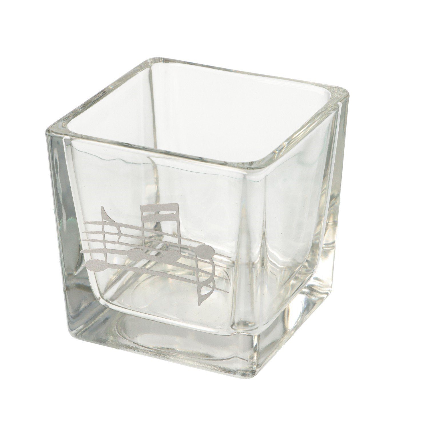 Musikboutique Teelichthalter quadratisches Teelichtglas mit Notenlinie günstig online kaufen