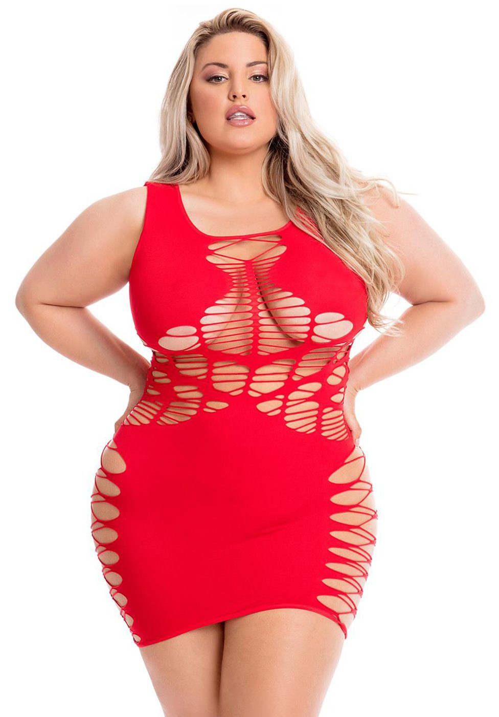 Pink Lipstick Lingerie Minikleid Netz-Kleid Plus Size Übergröße - rot